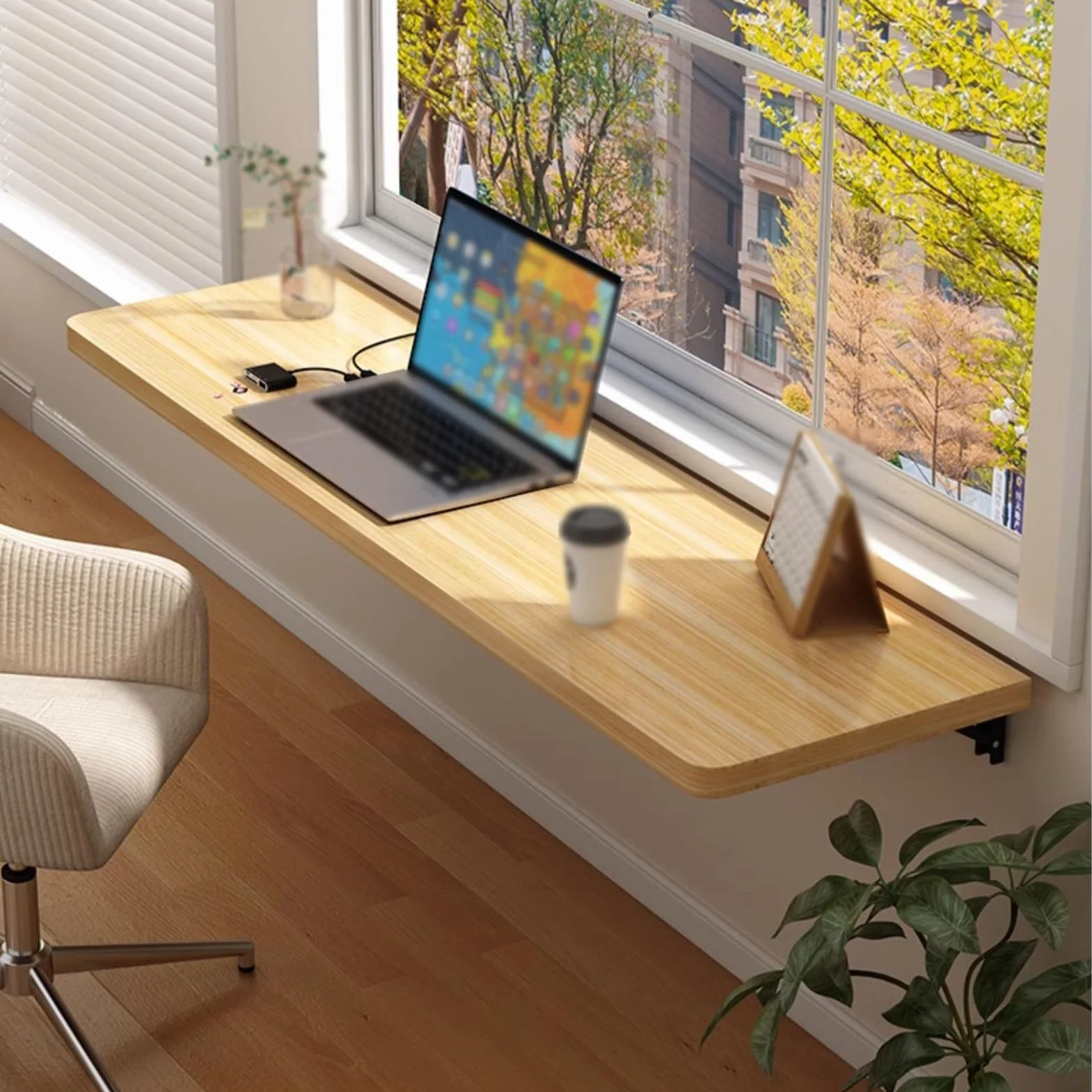 Składane biurko naścienne i stół do jadalni, wzór z naturalnego drewna, 120 x 40 cm, oszczędność miejsca, idealny do laptopów, gabinetu, kuchni, na balkon i łazienkę.