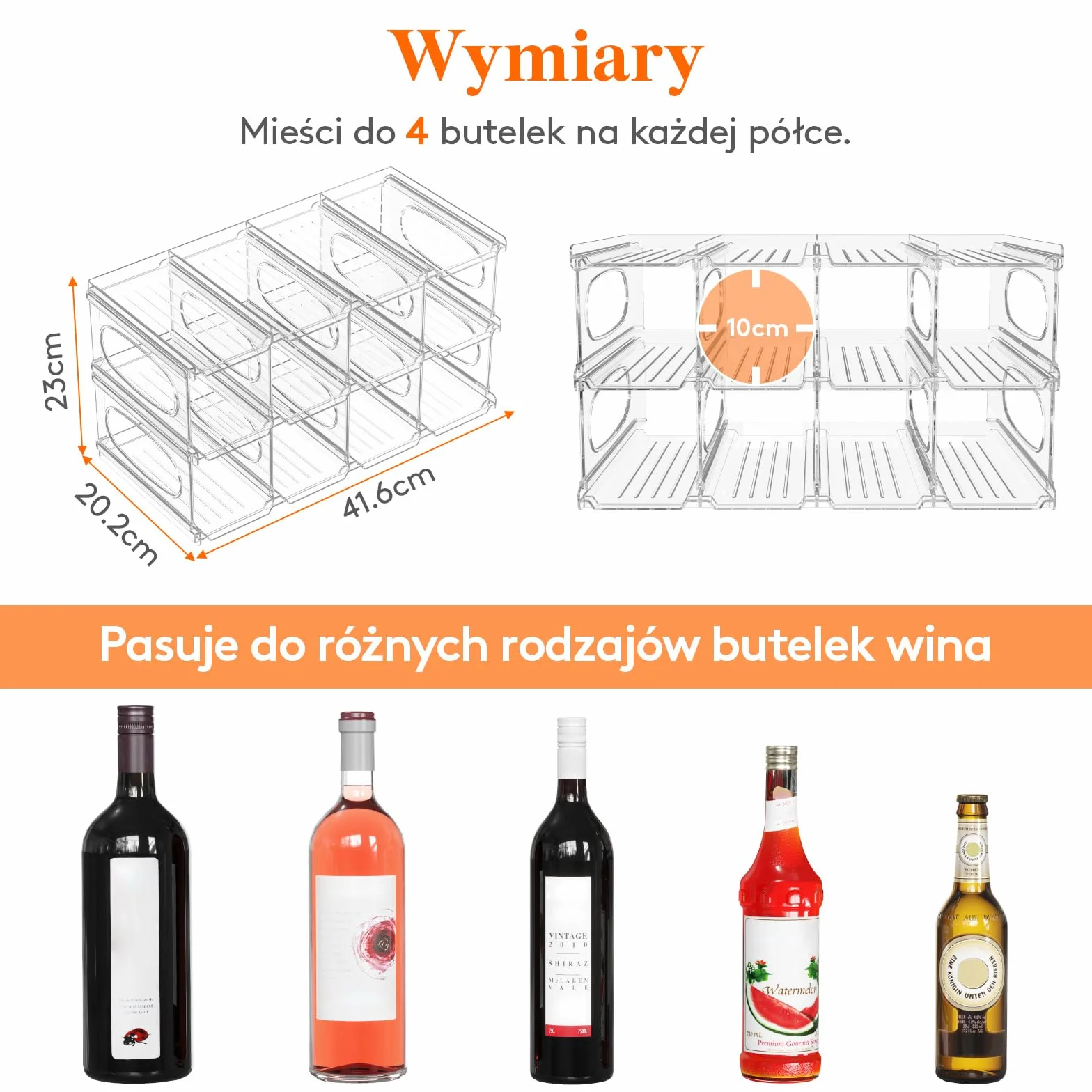 Lifewit Plastikowy stojak na wino do lodówki, szafki, blatu, uchwyt na butelkę wina, organizer na butelki wody, do lodówki, spiżarni, przezroczysty, pomieści 12 butelek