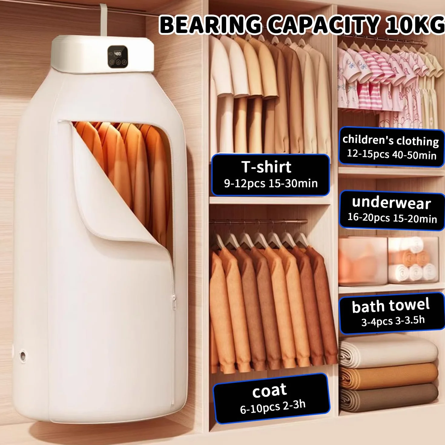 Mini suszarka 600 W z timerem 1-8 h, pilotem zdalnego sterowania i sterylizacją UV – przenośna suszarka 10 kg – pompa ciepła, suszarka do ubrań i suszarek, mała