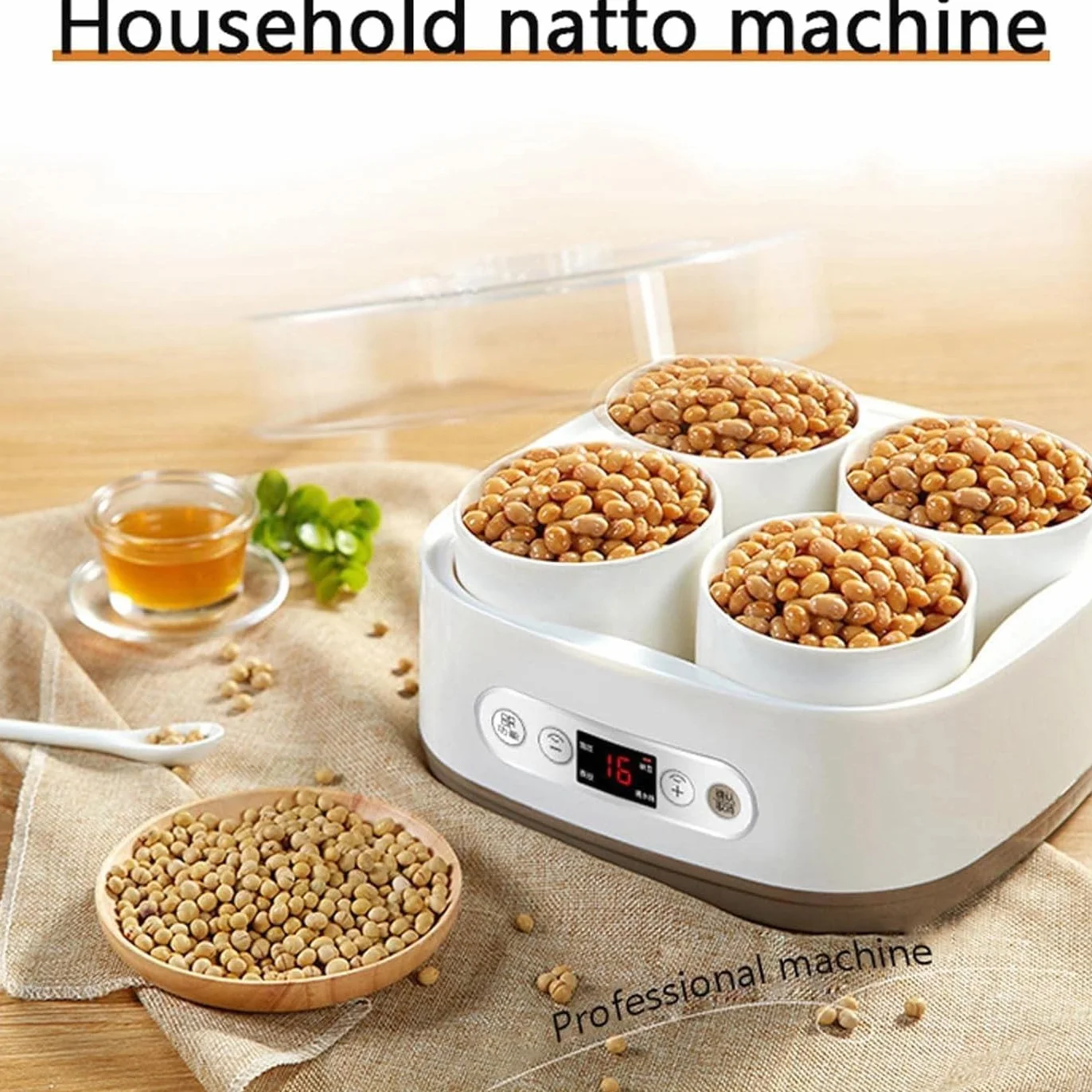 Elektryczna maszyna do fermentacji jogurtu Natto, inteligentna maszyna do fermentacji Natto o pojemności 1,5 l z 4 pojemnikami ceramicznymi, wysoka temperatura i inteligentne sterowanie panelem, do