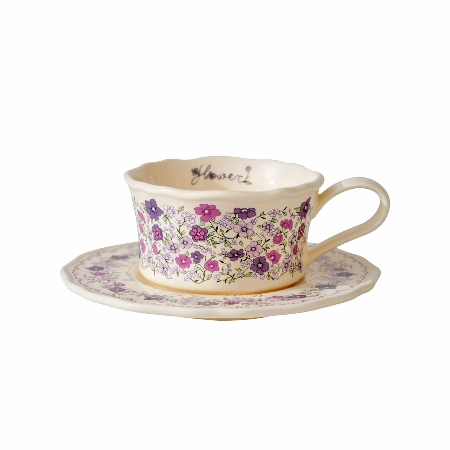 Duszpasterski kwiatowy kubek spodek zestaw ceramiczny kubek do kawy retro