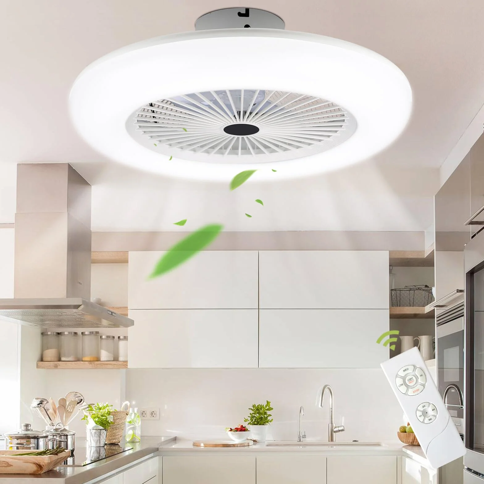 Wentylator sufitowy z oświetleniem, cichy, średnica 55 cm, lampa sufitowa z wentylatorem, możliwość ściemniania, aplikacja i pilot zdalnego sterowania, 6-biegowy, timer, do sypialni, salonu
