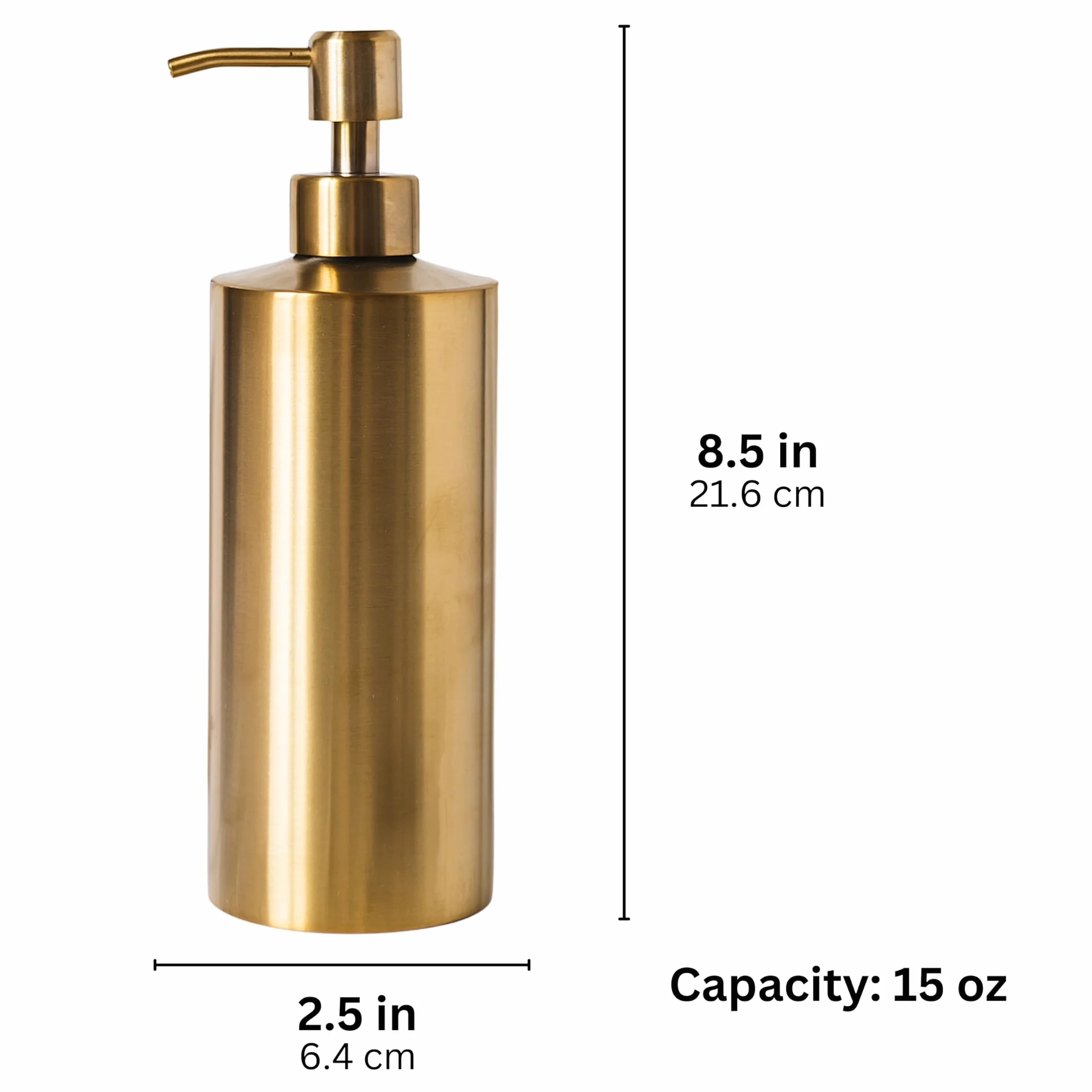 Yew Design Złoty mosiężny dozownik mydła ze stali nierdzewnej do łazienki i zlewu kuchennego, 450 ml, do napełniania, okrągły, nierdzewny dozownik do naczyń, pompka do detergentu, balsamu, na blat