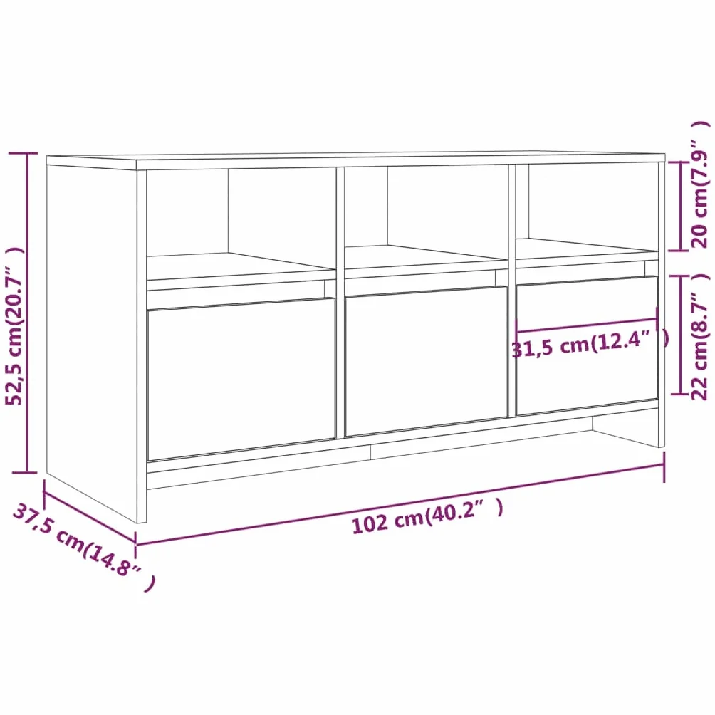 Générique Sonoma szafka pod telewizor szara 102x37,5x52,5 cm drewno inżynieryjne | 3 szuflady, 3 przegródki, przechowywanie DVD i konsoli, łatwe czyszczenie