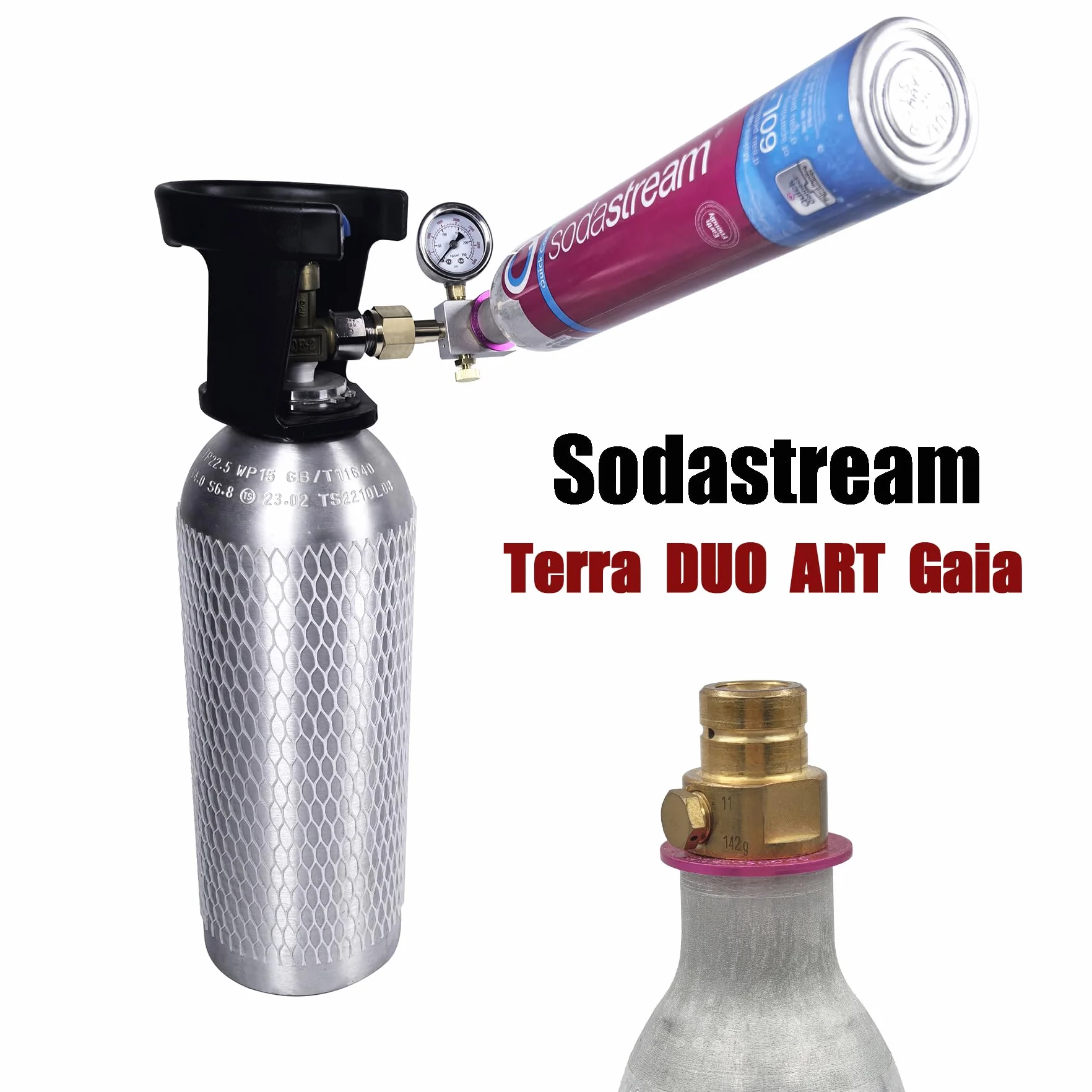DRYHTEN Adapter do napełniania dwutlenku węgla z miernikiem dla Sodastream DUO Terra Art Gaia Różowy cylinder butelka Quick Connect