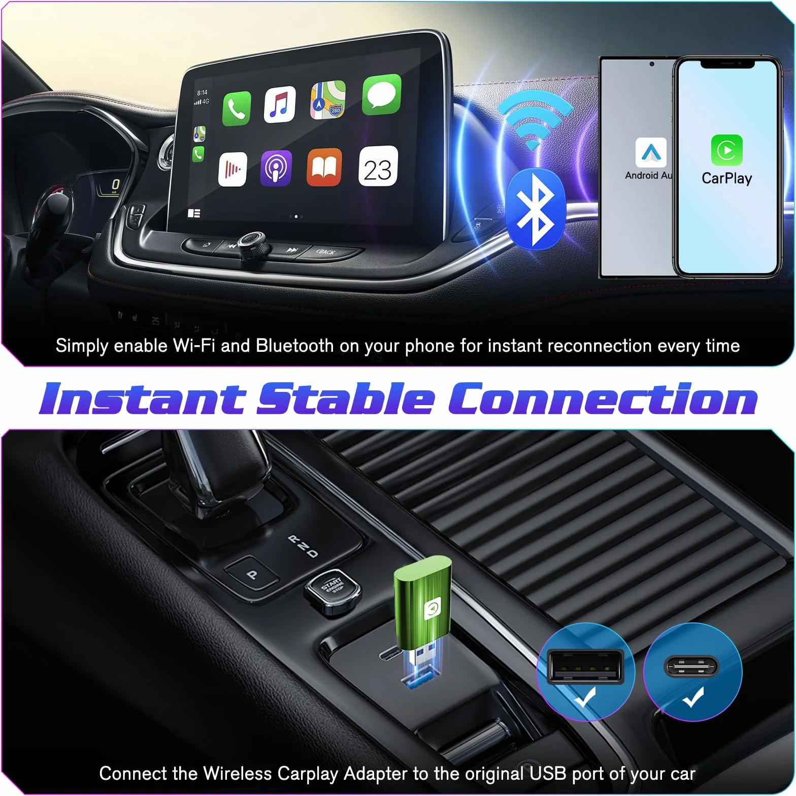 Mini Wireless Carplay Adapter UK for iPhone, 2025 Stable Universal Wireless carplay Adapter, Fast Convert Factory Wired to Wireless CarPlay Dongle Cars for Apple for iOS (NOT for Android)
