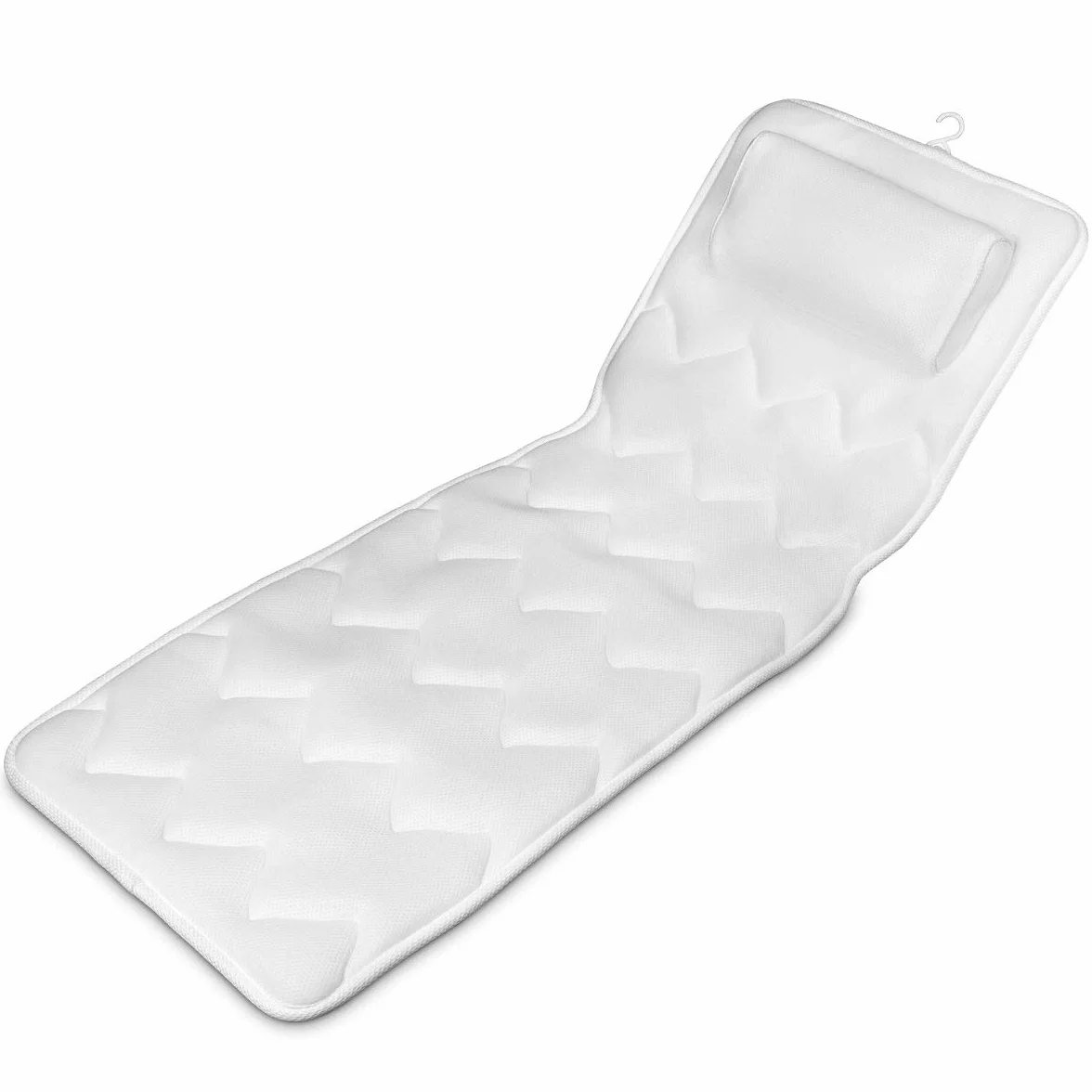 Navaris Mata do wanny na całe ciało z poduszką – 125 x 42 cm materac do wanny, miękka mata z siateczki w kolorze białym