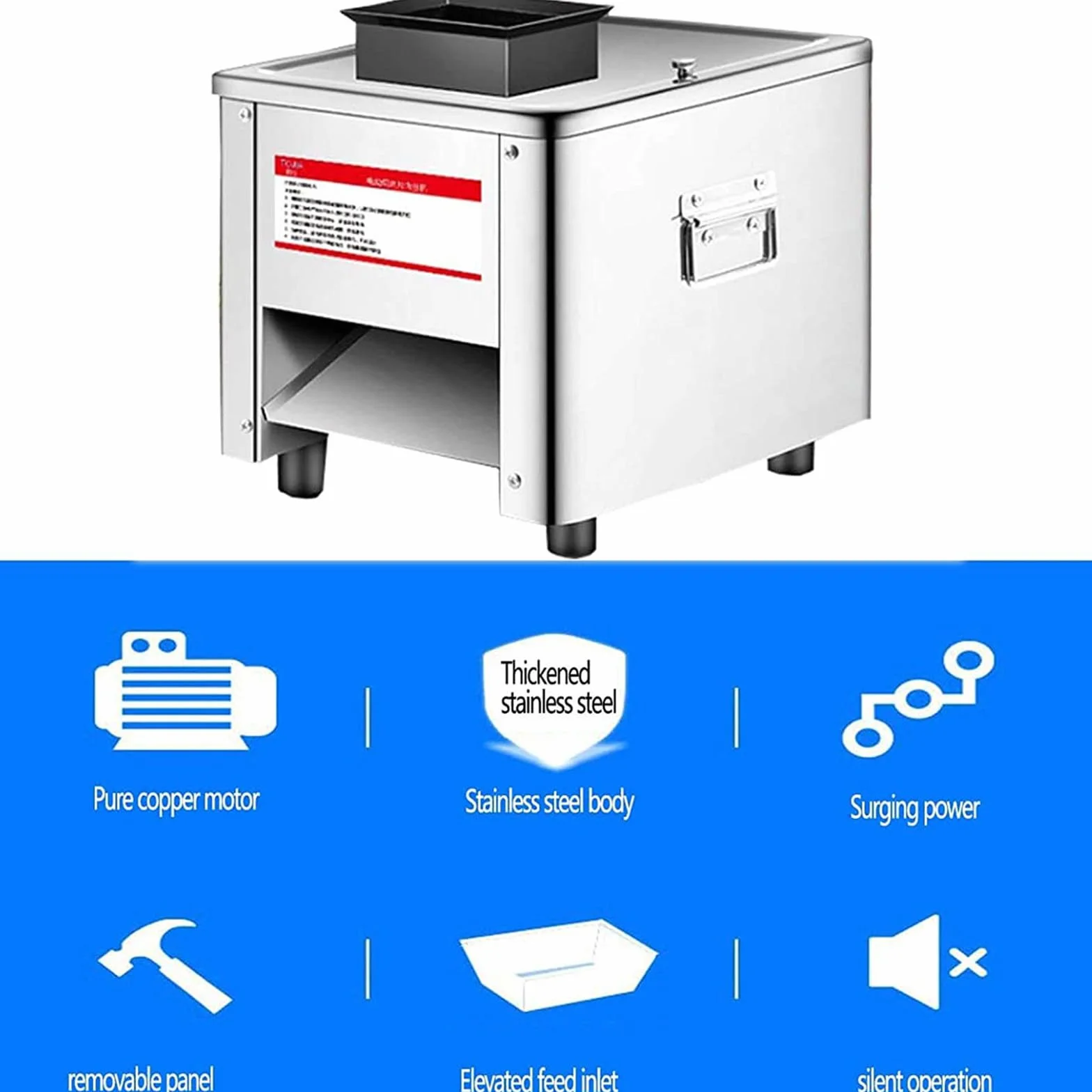 Krajalnica do mięsa Handlowa 850 W Automatyczna Maszyna do krojenia mięsa ze stali nierdzewnej Łatwa do czyszczenia, szerokość 2,5 mm-20 mm Maszyna do cięcia mięsa, 3,5 mm