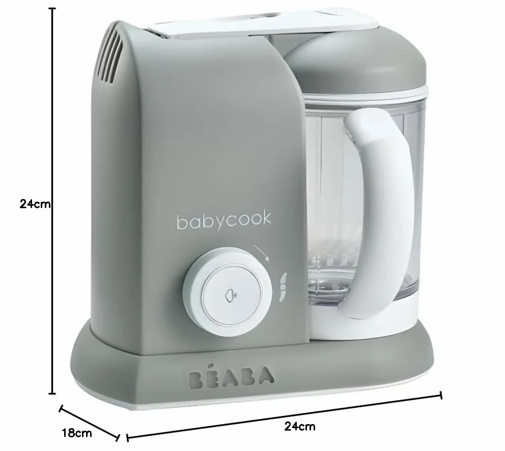 BÉABA - Babycook Solo - 4 w 1 urządzenie do przygotowywania posiłków dla niemowląt - delikatne parowar - szybkie gotowanie na parze w 15 minut - kosz do gotowania ze stali nierdzewnej - szary