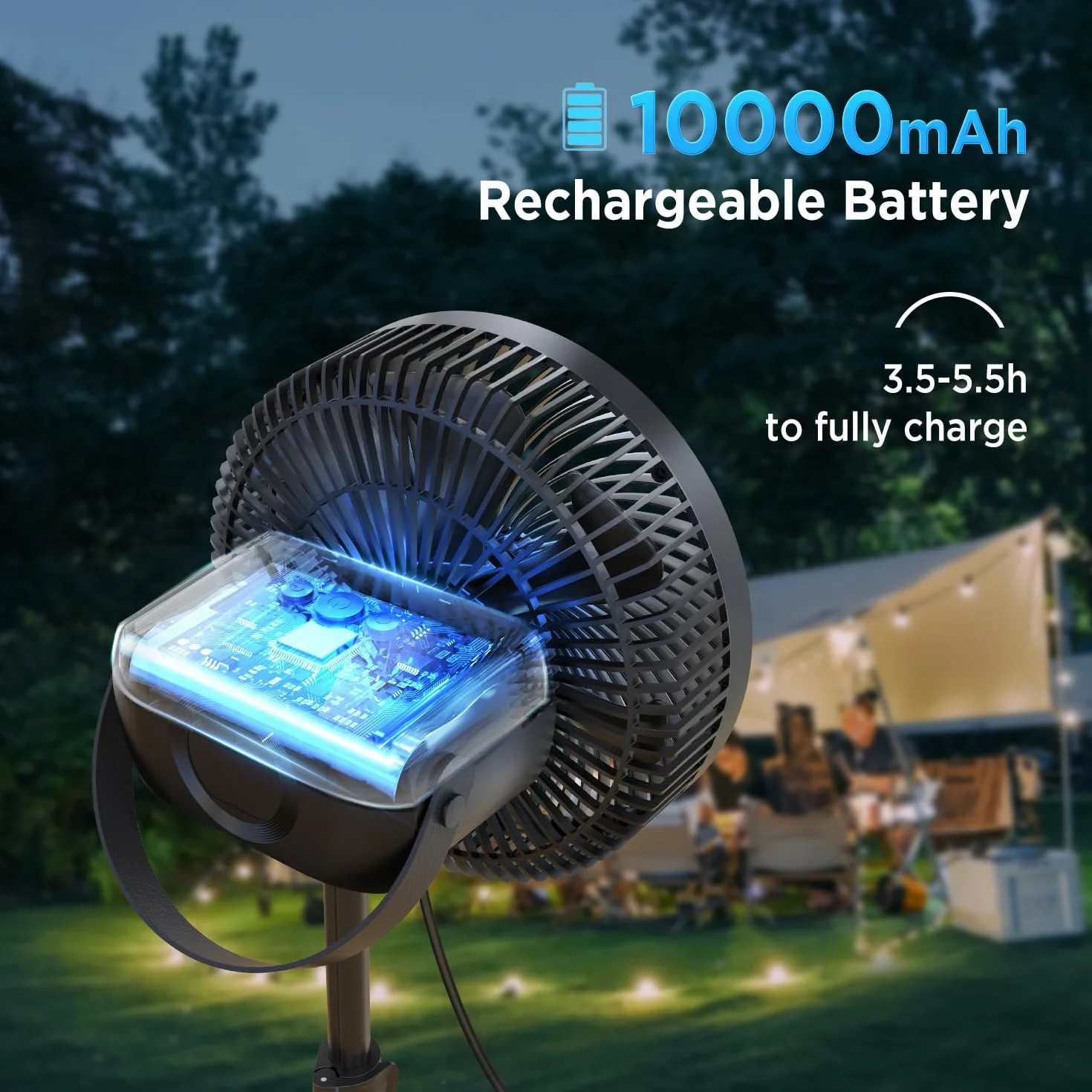 Marchpower Przenośny regulowany składany wentylator stojący 4-biegowy wentylator stołowy 10000 mAh akumulator z torbą Ø10''/23.2cm