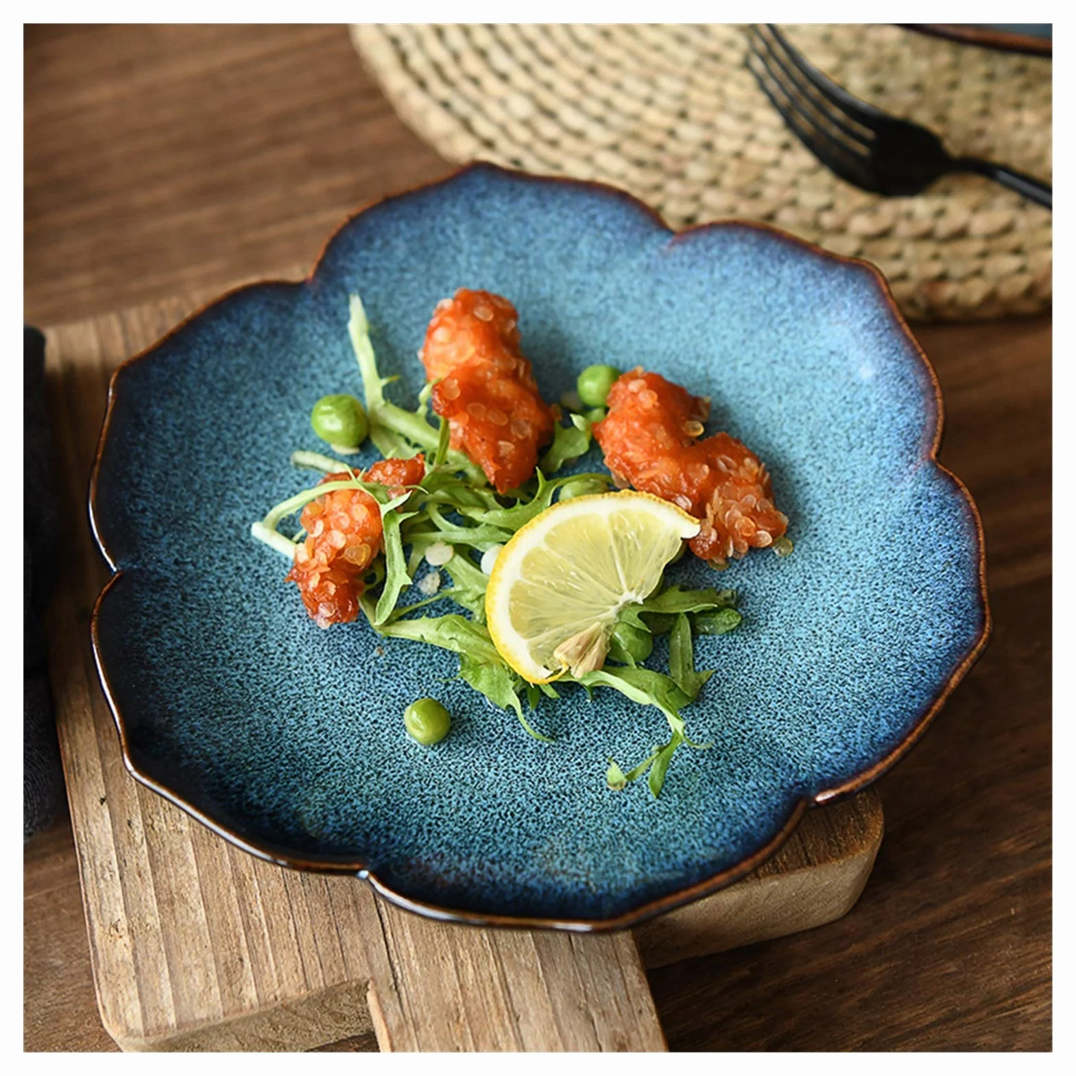 H3TF5J Płyta obiadowa Kreatywna Mori Girl Ceramiczne zastawa stołowa Niebieska płyta Western Food Plate Talerz Sałatkowy Talerz Sałatkowy Talerz śniadaniowa Płaska płyta obiadowa (Kolor: 8 cali)