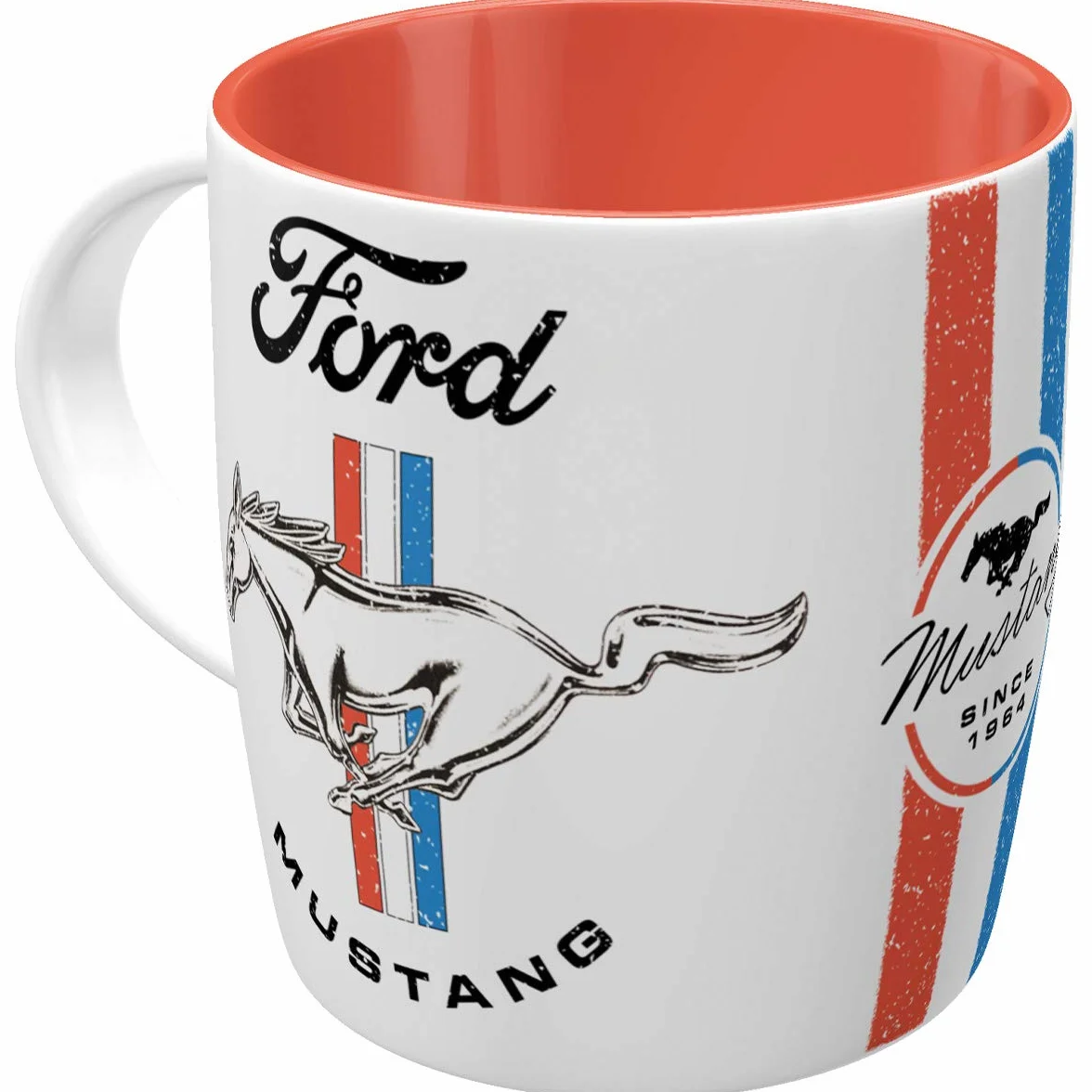 Nostalgic-Art Retro kubek, 330 ml, Ford Mustang – Horse & Stripes Logo – Pomysł na prezent dla miłośników akcesoriów Forda, Official License Product (OLP), kubek ceramiczny na kawę, Styl vintage