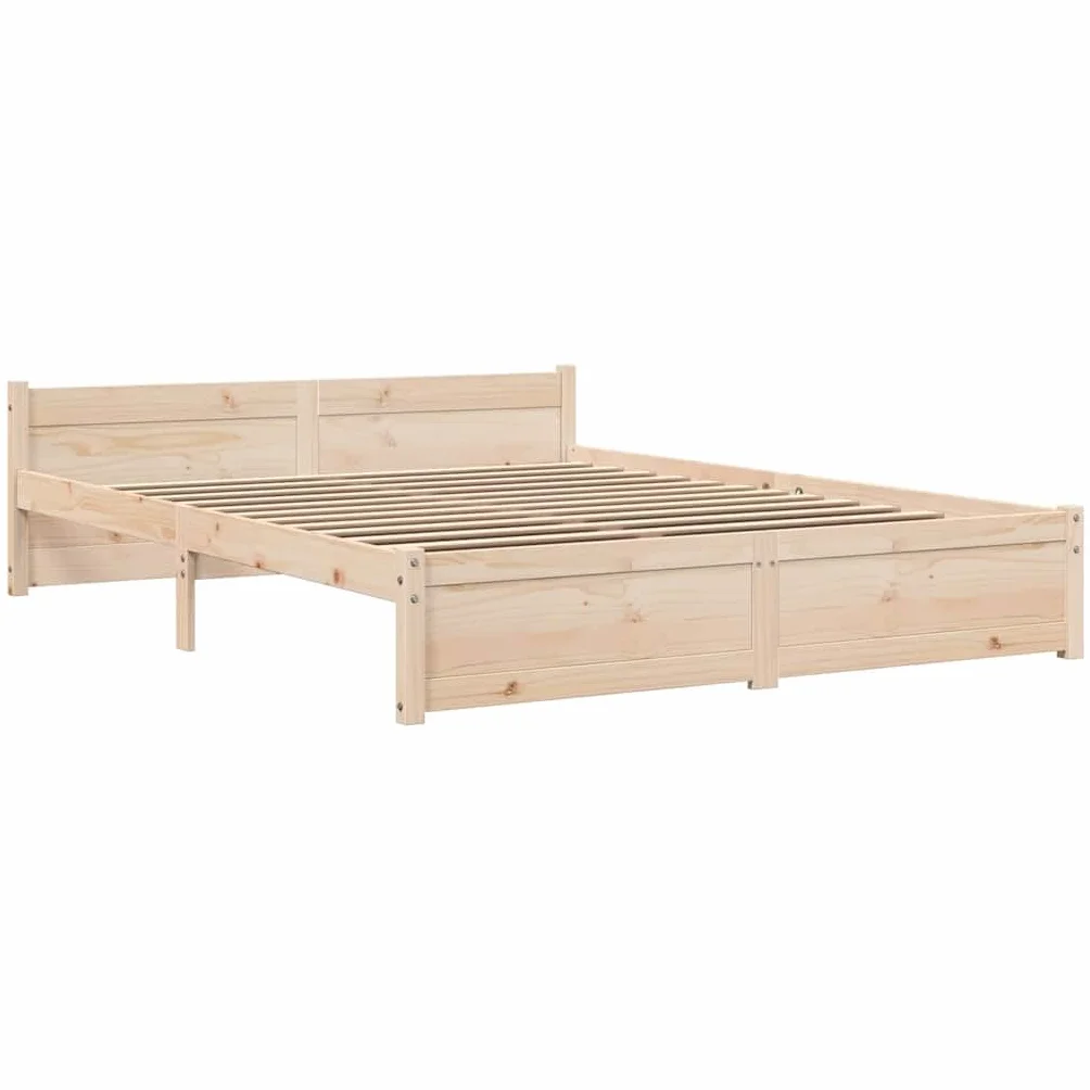 lite drewno sosnowe nowoczesny zagłówek 135x190 cm brąz | Rama łóżka lite drewno sosnowe 135x190 cm podwójna stelaż z zagłówkiem do sypialni