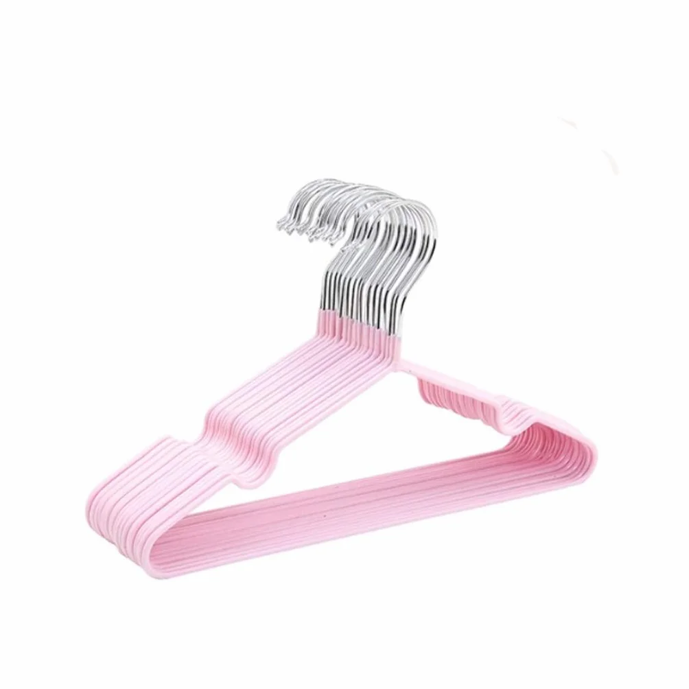 10 szt. metalowych wieszaków na ubranka dla niemowląt w jednolitym kolorze, z cienkimi rowkami, długość 30 cm(Pink)