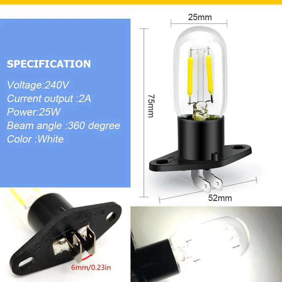 Ruiandsion Żarówka mikrofalowa Z187 Podstawa 240V 2A 25W Lampa LED Kuchenka mikrofalowa Uniwersalna lampa gruszkowa, biała
