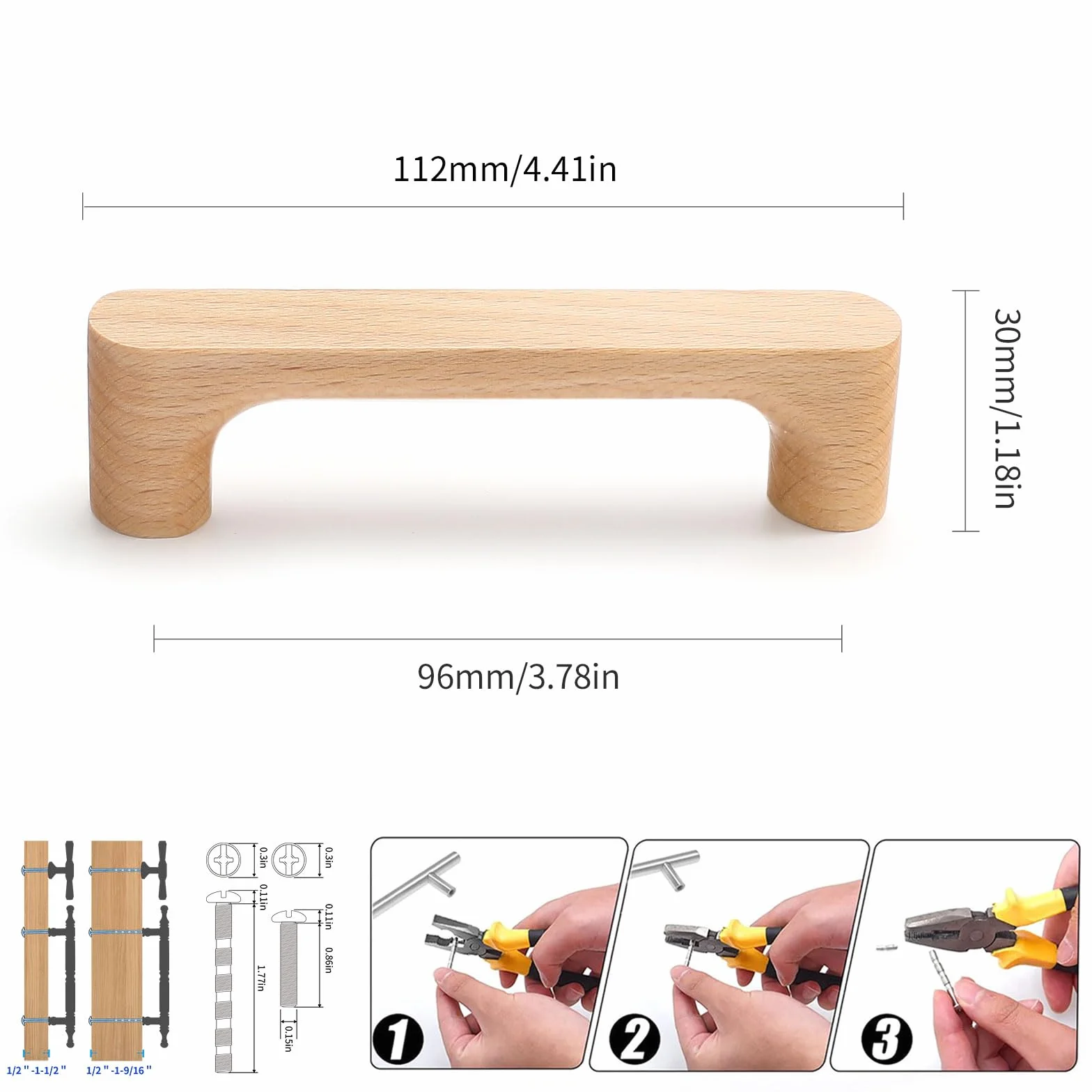9,6 cm dąb 8 szt. okrągłe drewniane szuflady ciągnie szafki uchwyt drzwi kuchenne