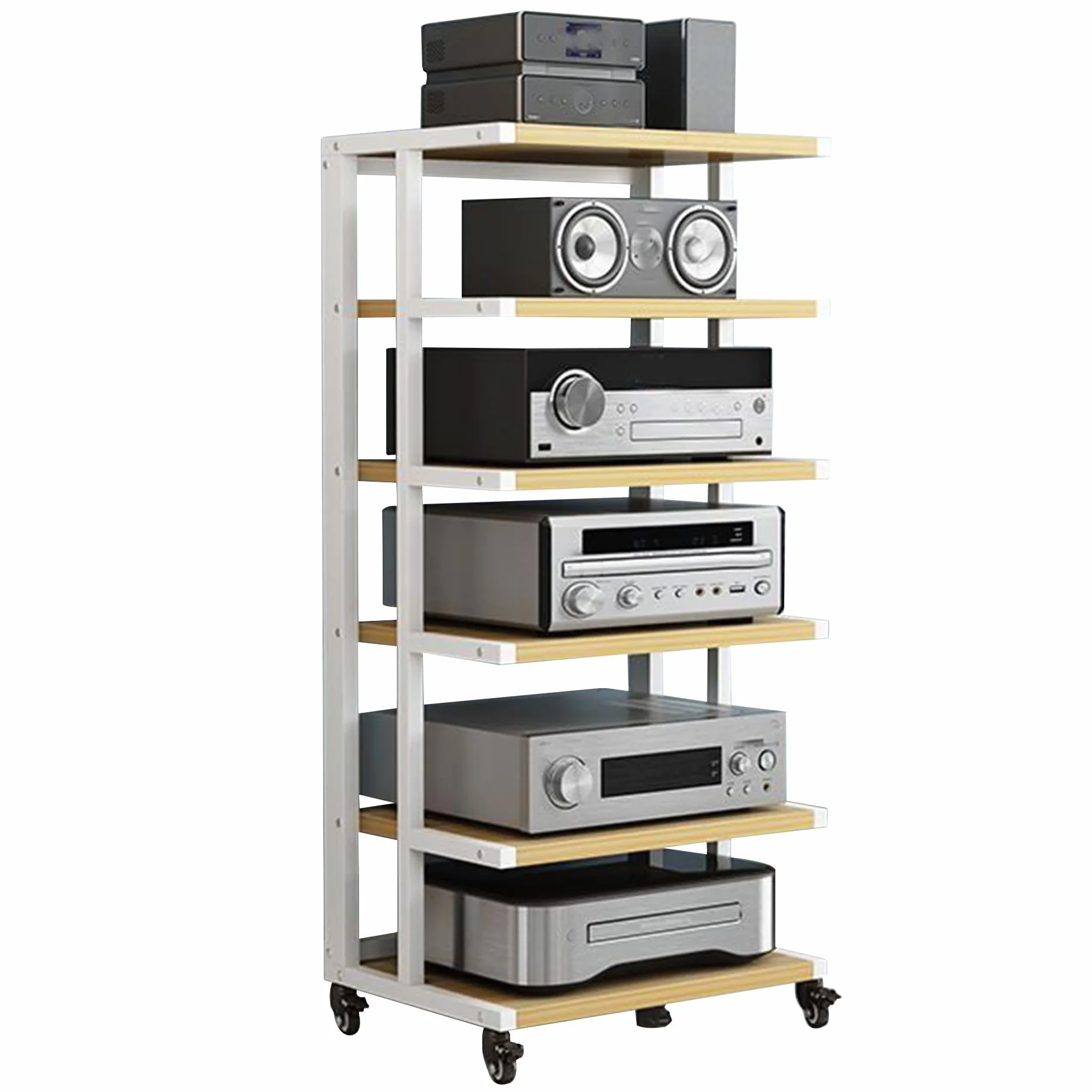 AV Shelf6 poziomowy stojak stereo, stojak na multimedia, komponent stereo, narożna półka audio, drewniane stojaki na konsole do gier, stojak na konsole do gier, stojak na odtwarzacz CD, do małych