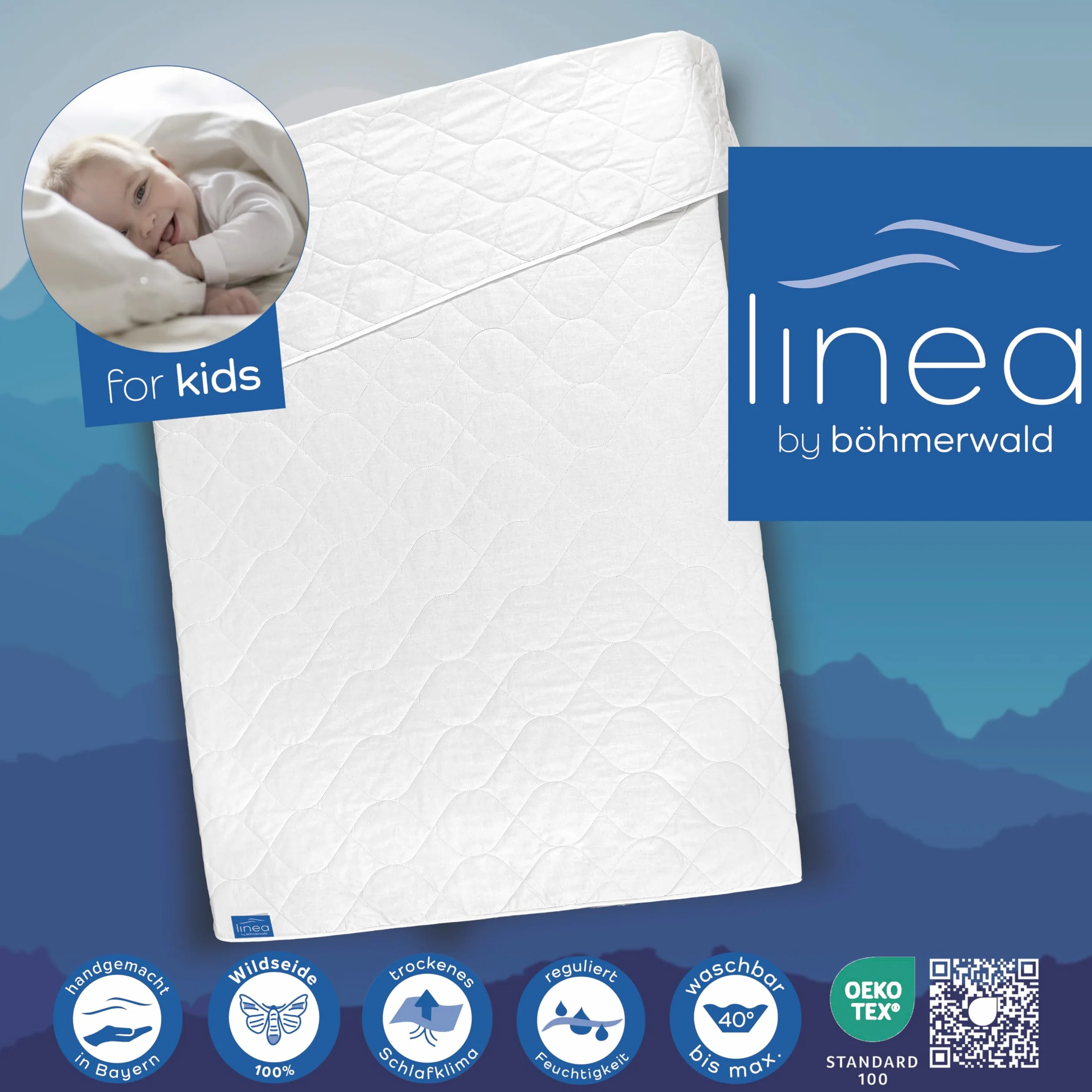 LINEA by böhmnerwald Kids Naturalny letni lekki koc 100 × 135 100% dziki jedwab dla alergików