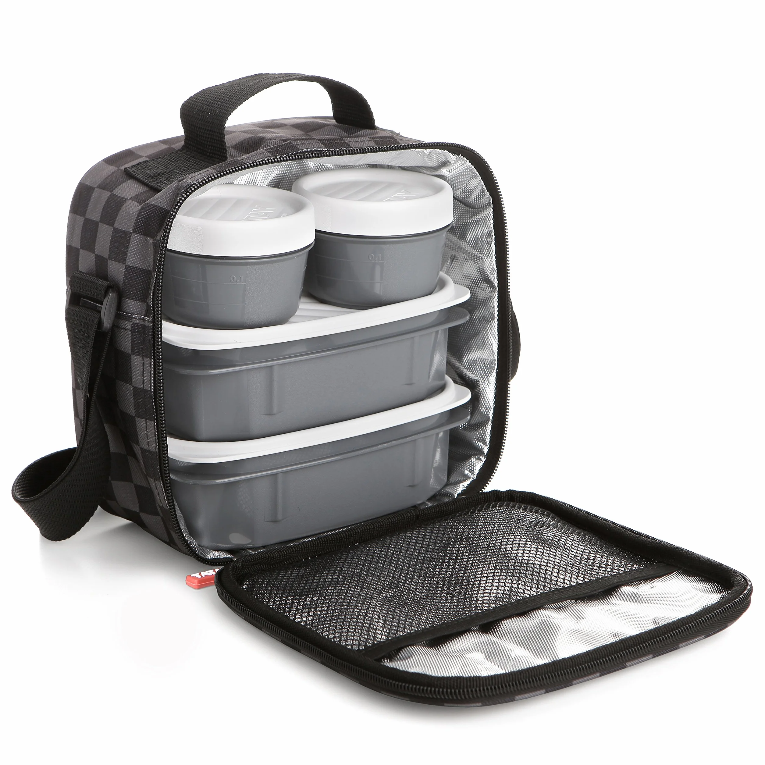 TATAY Torba Termiczna Na Lunch – Urban Food Casual 3 L | 4 Pojemniki: 2×0,5 L + 2×0,2 L | Wodoszczelna | Potrójna Izolacja | Półsztywna Konstrukcja | Kieszeń Wewnętrzna | 22,5×10×22 cm, Kratka