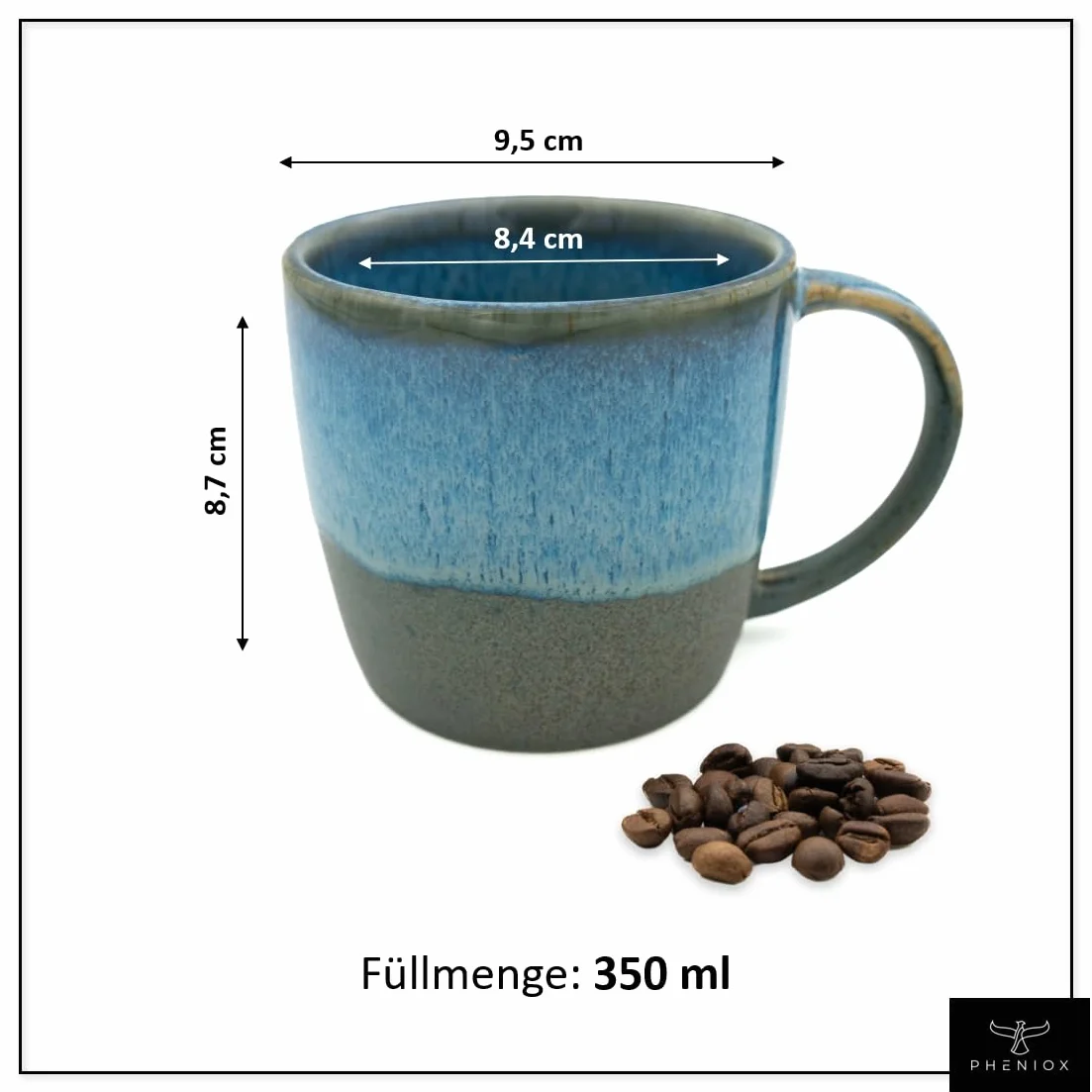 Pheniox Cappucino zestaw filiżanek Ocean 2 x 350 ml kamionka