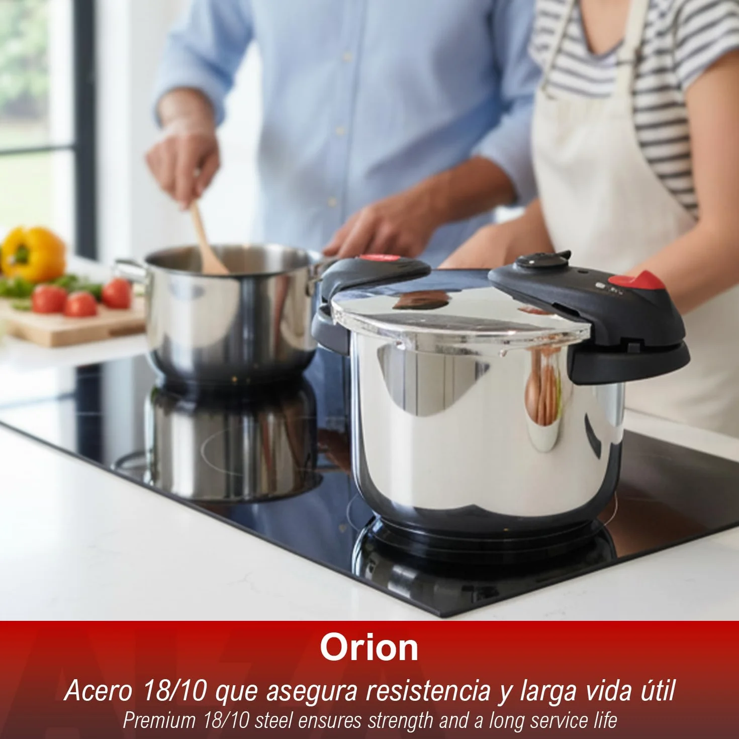 Alza Orion ekspresowy szybkowar 7,5 l, stal nierdzewna 18/10, 2 poziomy gotowania, dno "Impaksteel", podwójny uchwyt, 5 systemów bezpieczeństwa