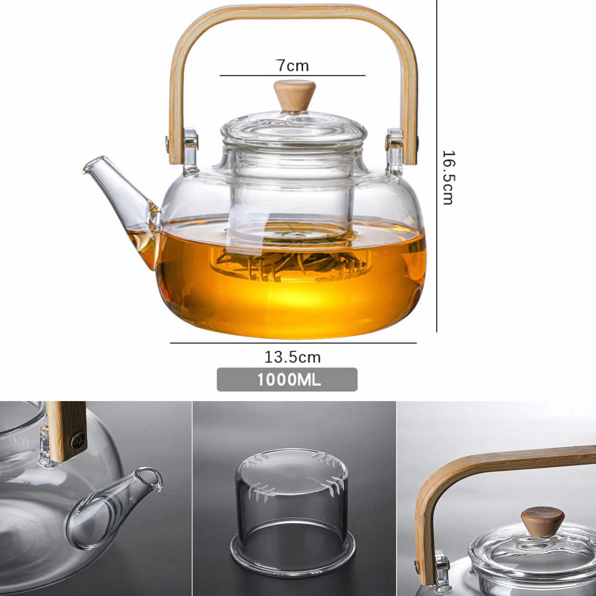 YUEMING Szklany czajniczek z zaparzaczem 1000 ml dzbanek do herbaty z sitkiem