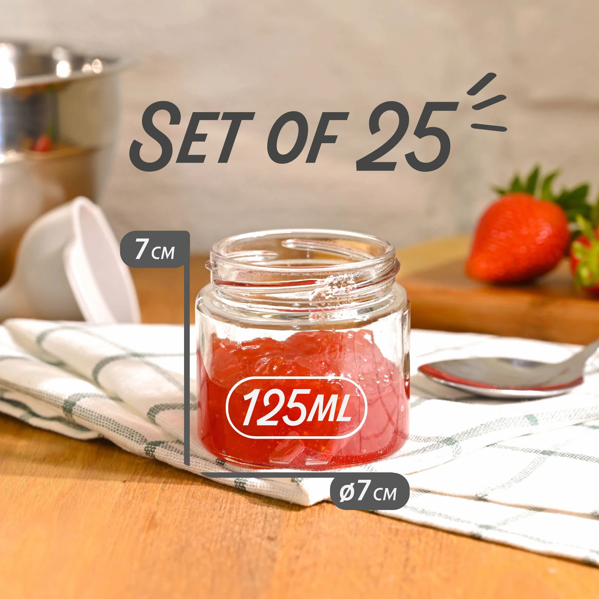 25 Słoiki na dżem małe 125ml - z etykietami i długopisem - szczelne - można myć w zmywarce - idealne na prezent