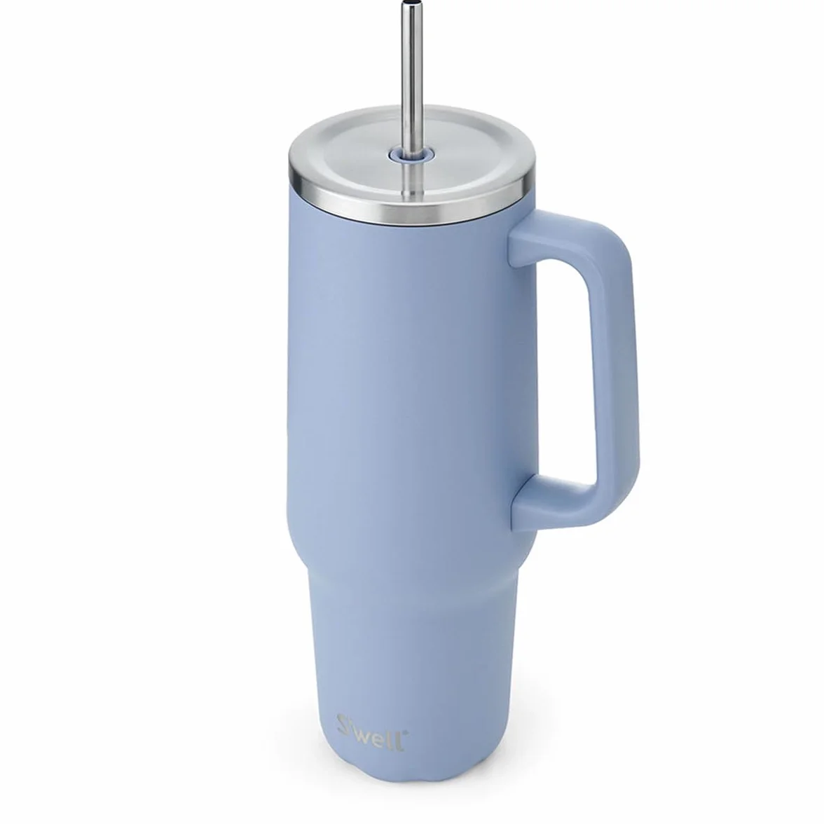 S'well Tumbler XL, kubek do napojów wielokrotnego użytku, ze słomką, trójwarstwowa butelka ze stali nierdzewnej, utrzymuje napoje gorące przez 50 h i zimno przez 10 h, 1180 ml, niebieska hortensja