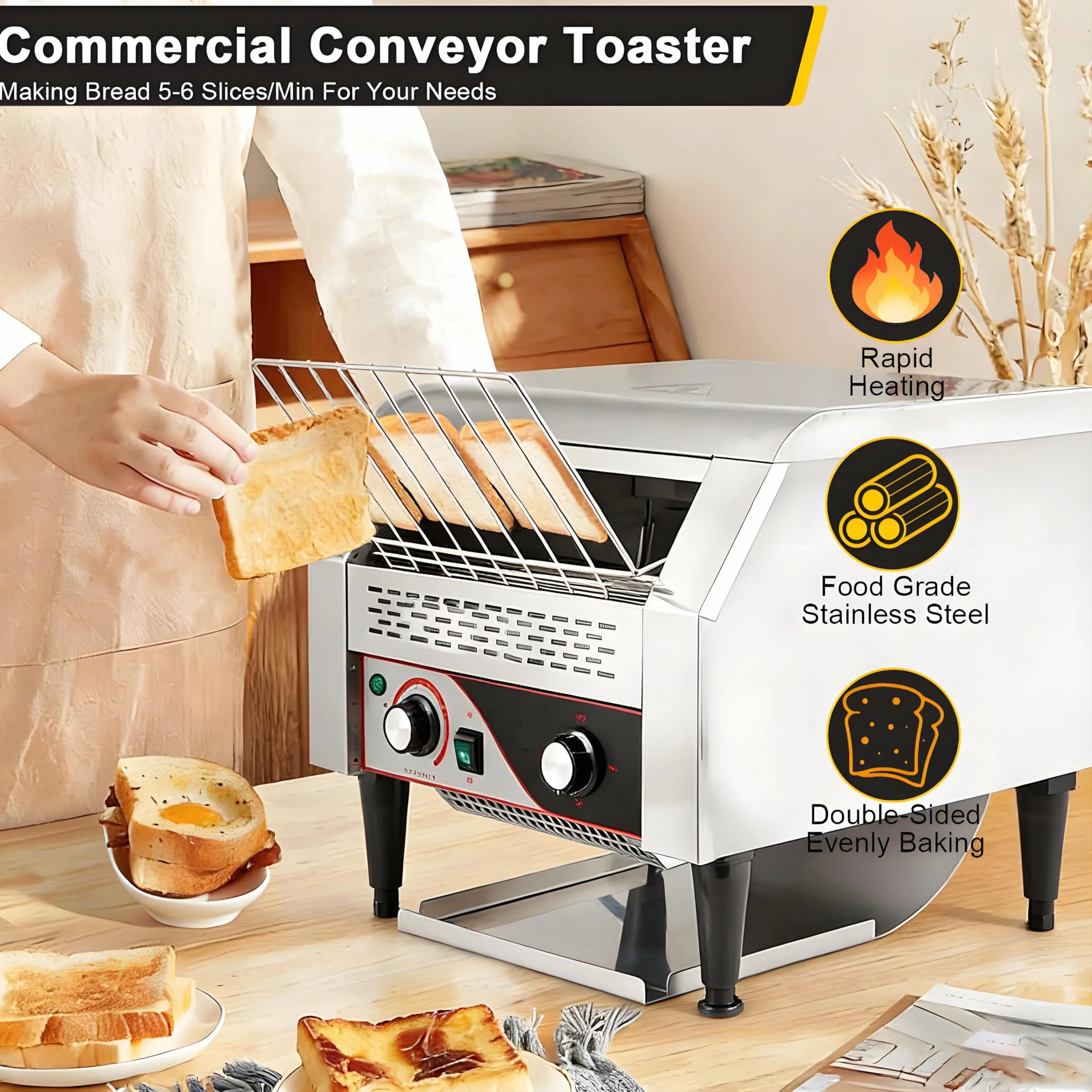 Toster taśmowy 150/300/450 kromek/godzinę, elektryczny, wytrzymały, obrotowy toster, 7 poziomów opiekania, trzy tryby temperatury,toster restauracyjny ze stali nierdzewnej restauracji 300Type