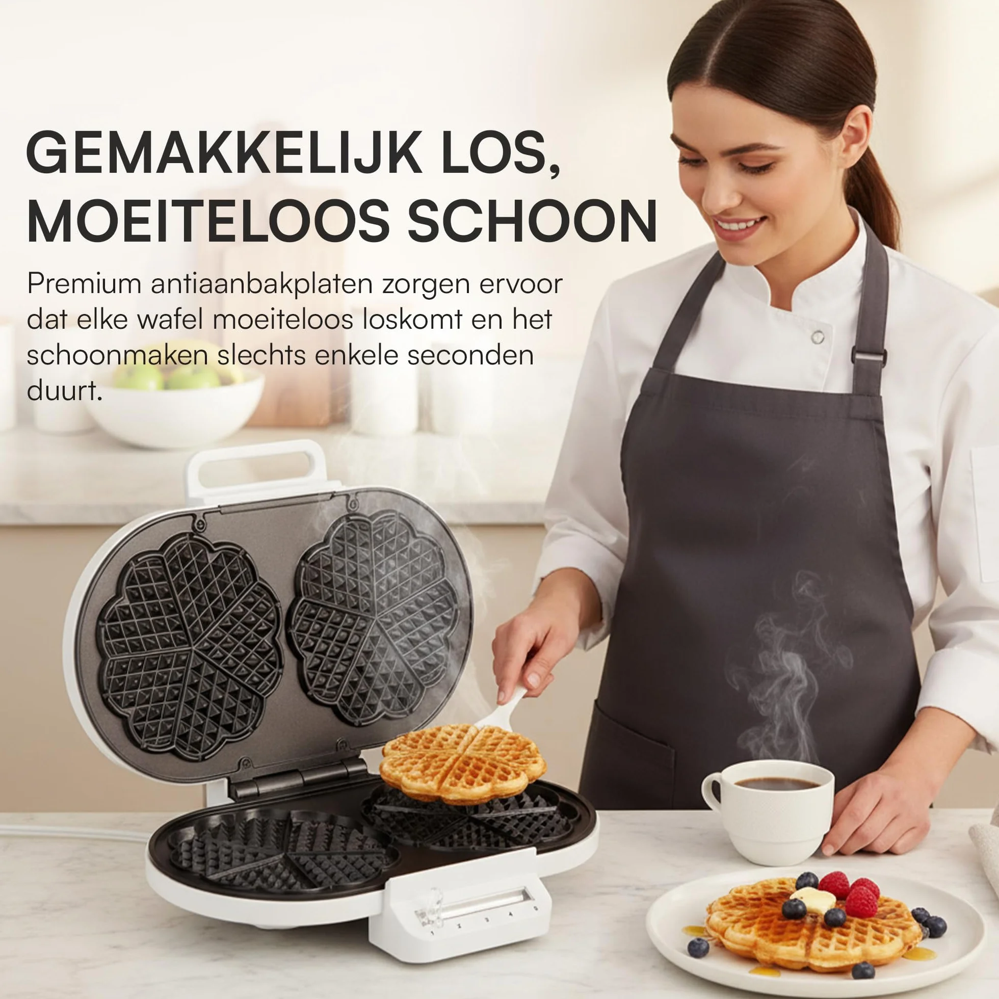 HWF-F14002WH gofrownica – 1400 W, powłoka nieprzywierająca, regulowany termostat, przechowywanie w pionie, kolor biały