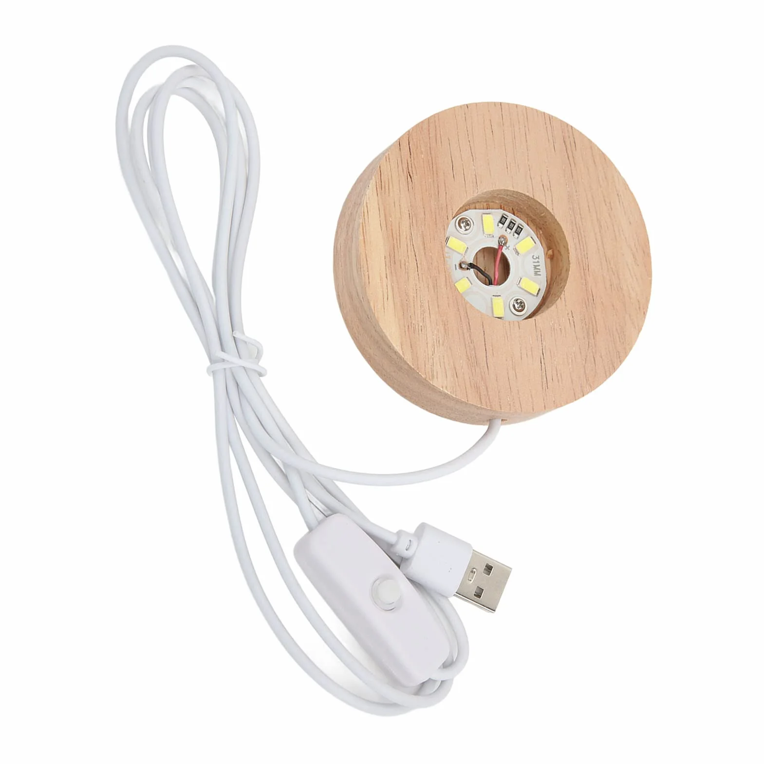 Stopka LED, interfejs USB i Drewniana podstawa Podstawa świetlna dla sferycznych prostokątnych i sferycznych lamp, elegancki trwały Gniazdo lampy(białej podstawy światła)