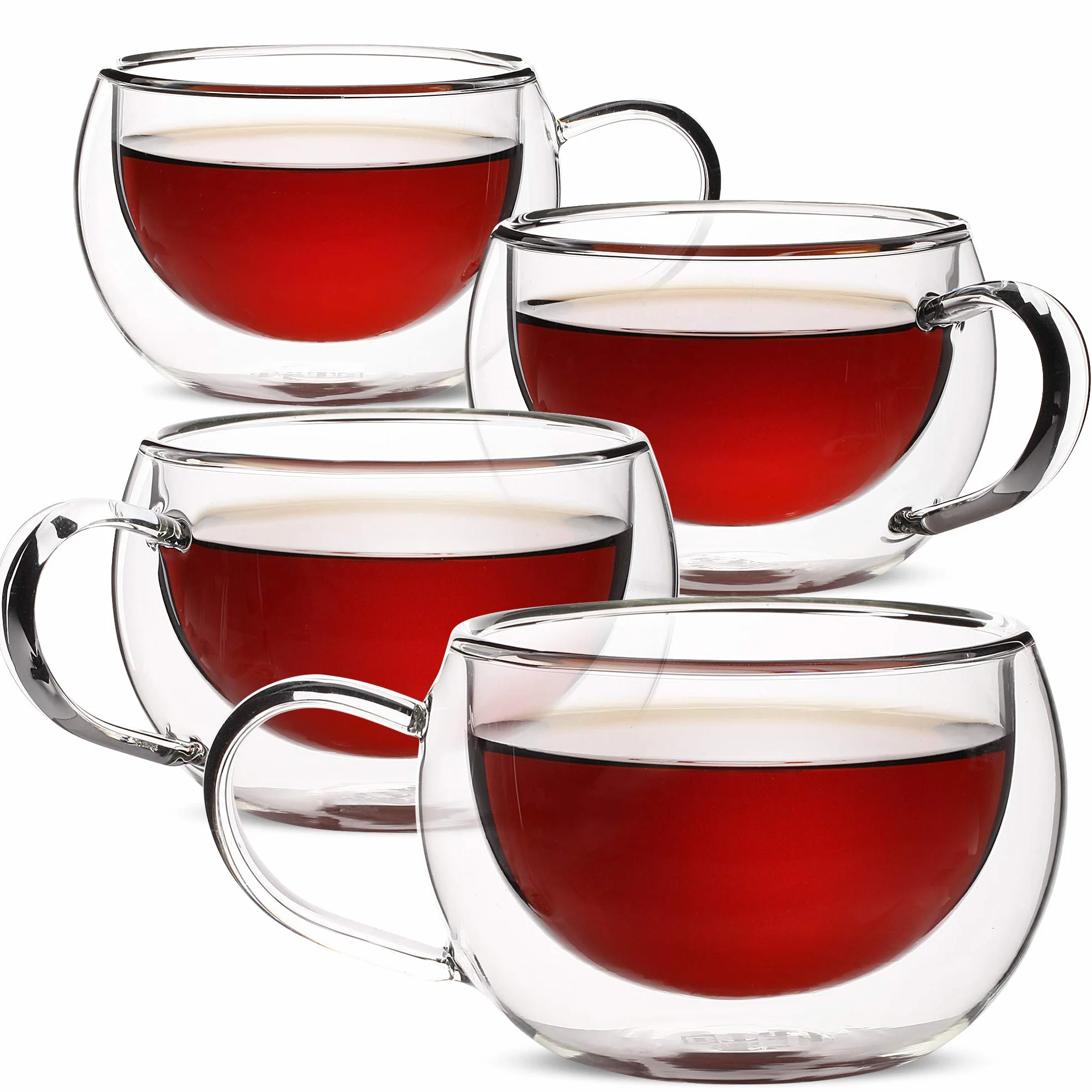 BTaT Izolowane kubki do kawy, zestaw 4 szt. (255 ml, 270 ml), filiżanki do herbaty z podwójną ścianką, szklane kubki, szklane kubki do kawy, filiżanki do latte, przezroczyste kubki, szklane kubki do
