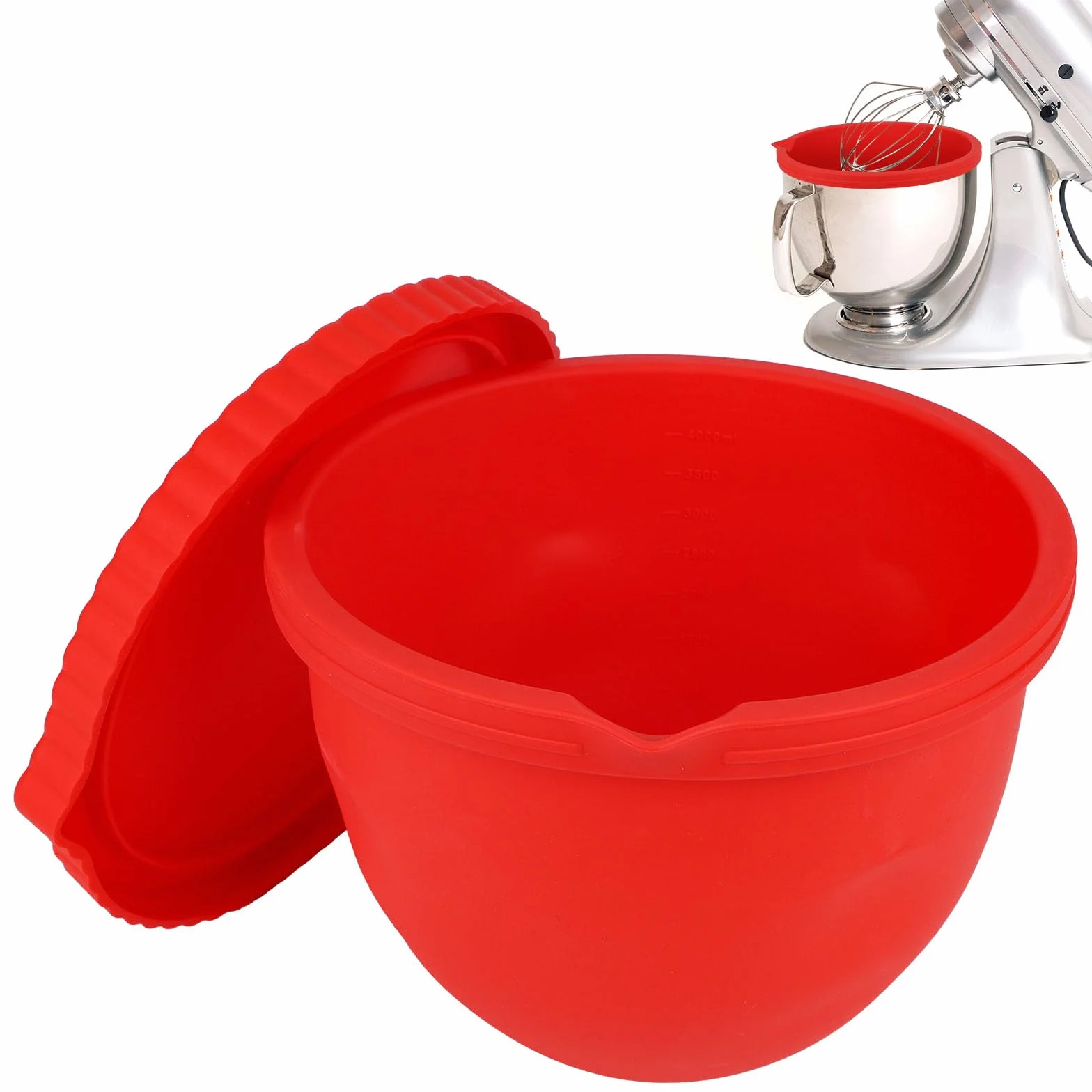 Wkładki Silikonowe dla KitchenAid Przechylna Głowa 5 Qt Mikser Stołowy, Wkład Silikonowa Miska z Pokrywą Zamienną Praktyczne Akcesoria Miksera (Czerwony)