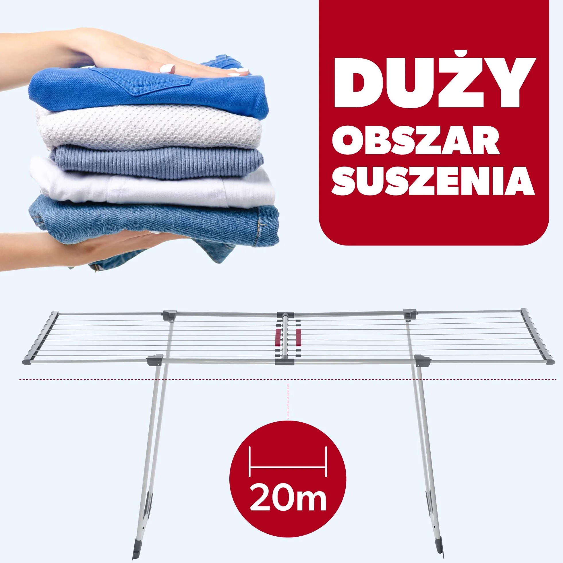 KADAX Suszarka na pranie teleskopowa 20 m powierzchni suszenia stalowa konstrukcja