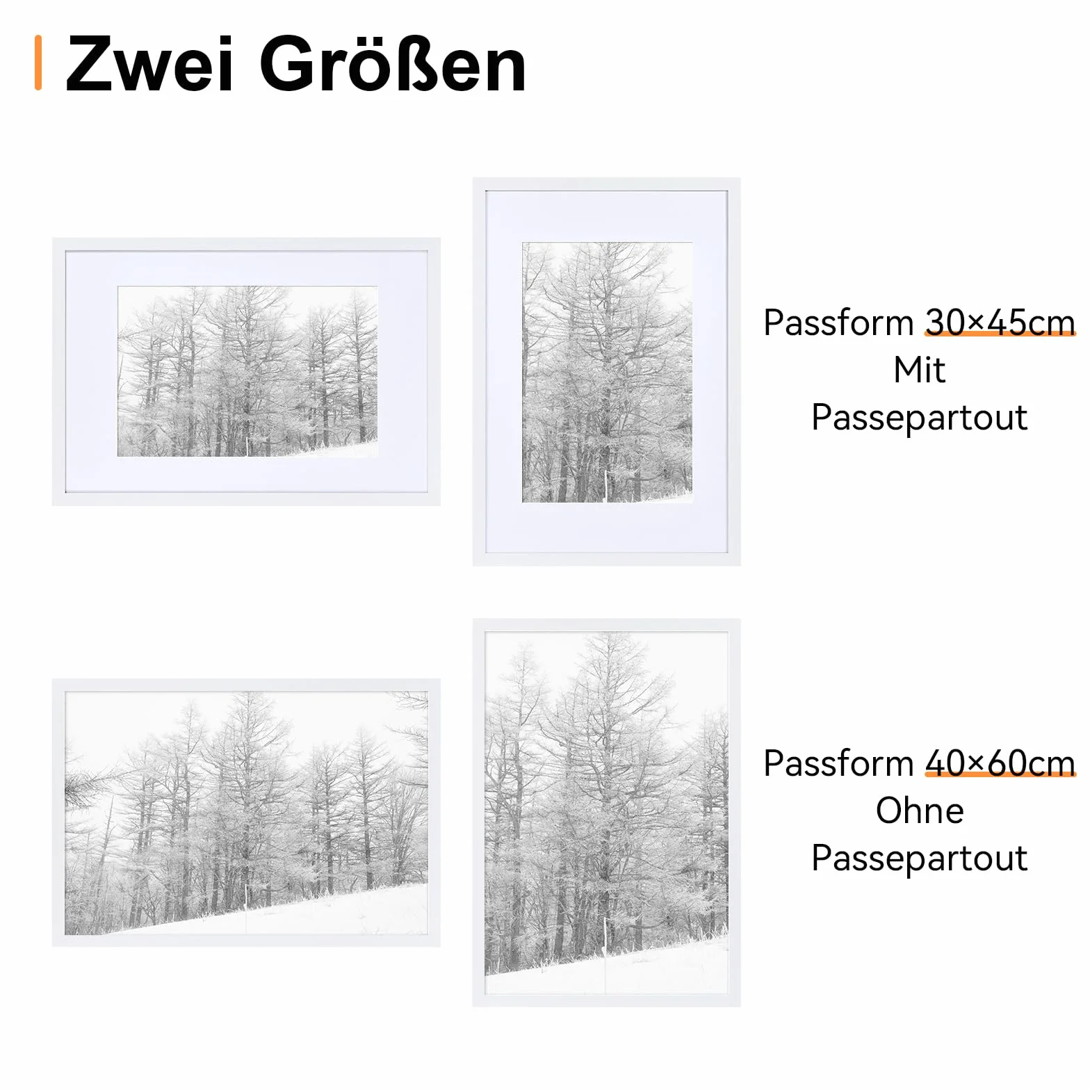 Ramka na zdjęcia 40 x 60 cm, zestaw 1 szt., ramka na plakat z passe-partout, drewniana ramka na dokumenty, stabilna rama z płyty MDF ze szkłem akrylowym, biała