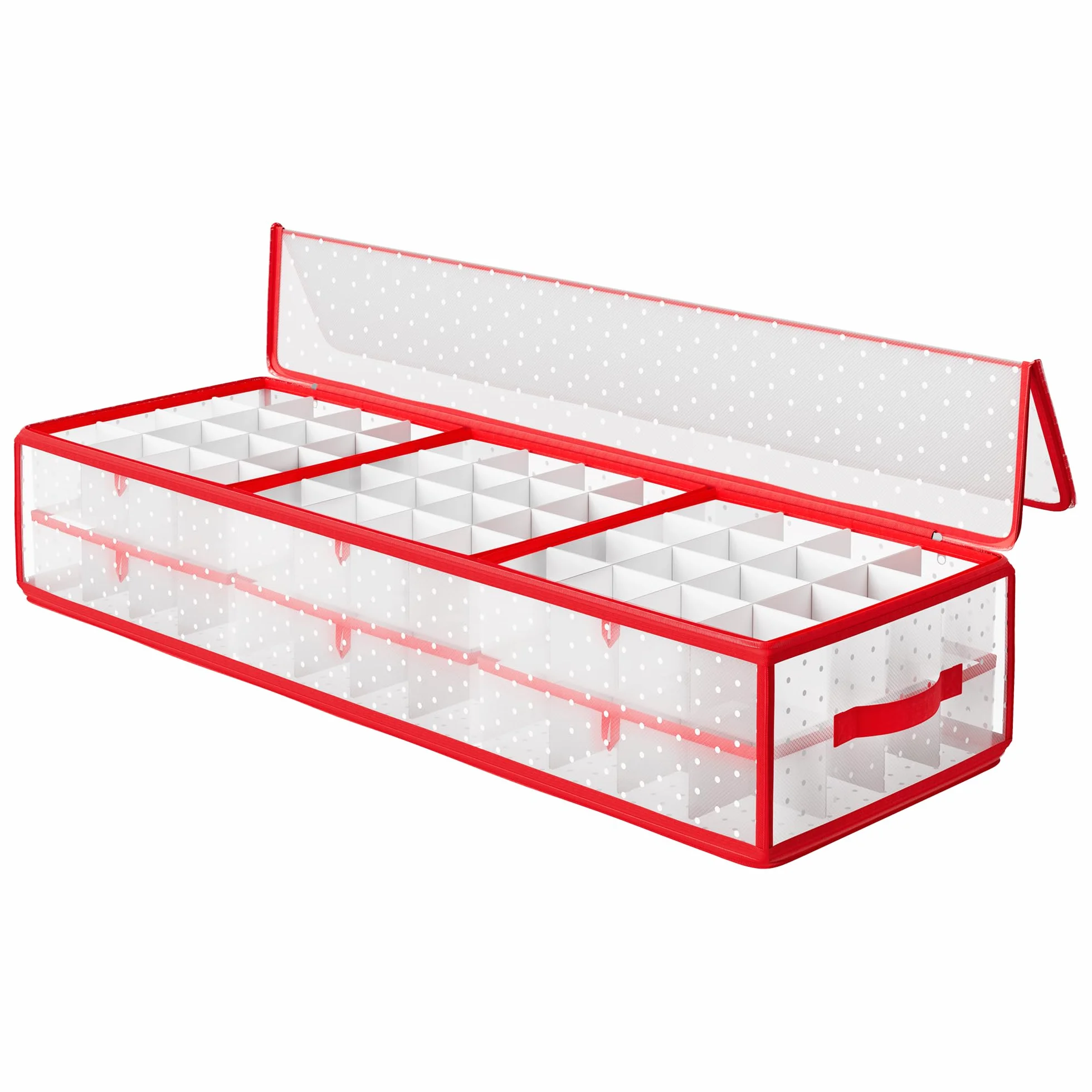 SONGMICS Pudełko do przechowywania ozdób bożonarodzeniowych, 96 przegródek po 7,6 cm, 96,5 x 33,5 x 17,5 cm, pudełko do przechowywania bombek z przegrodami, zamkami błyskawicznymi, uchwytami bocznymi