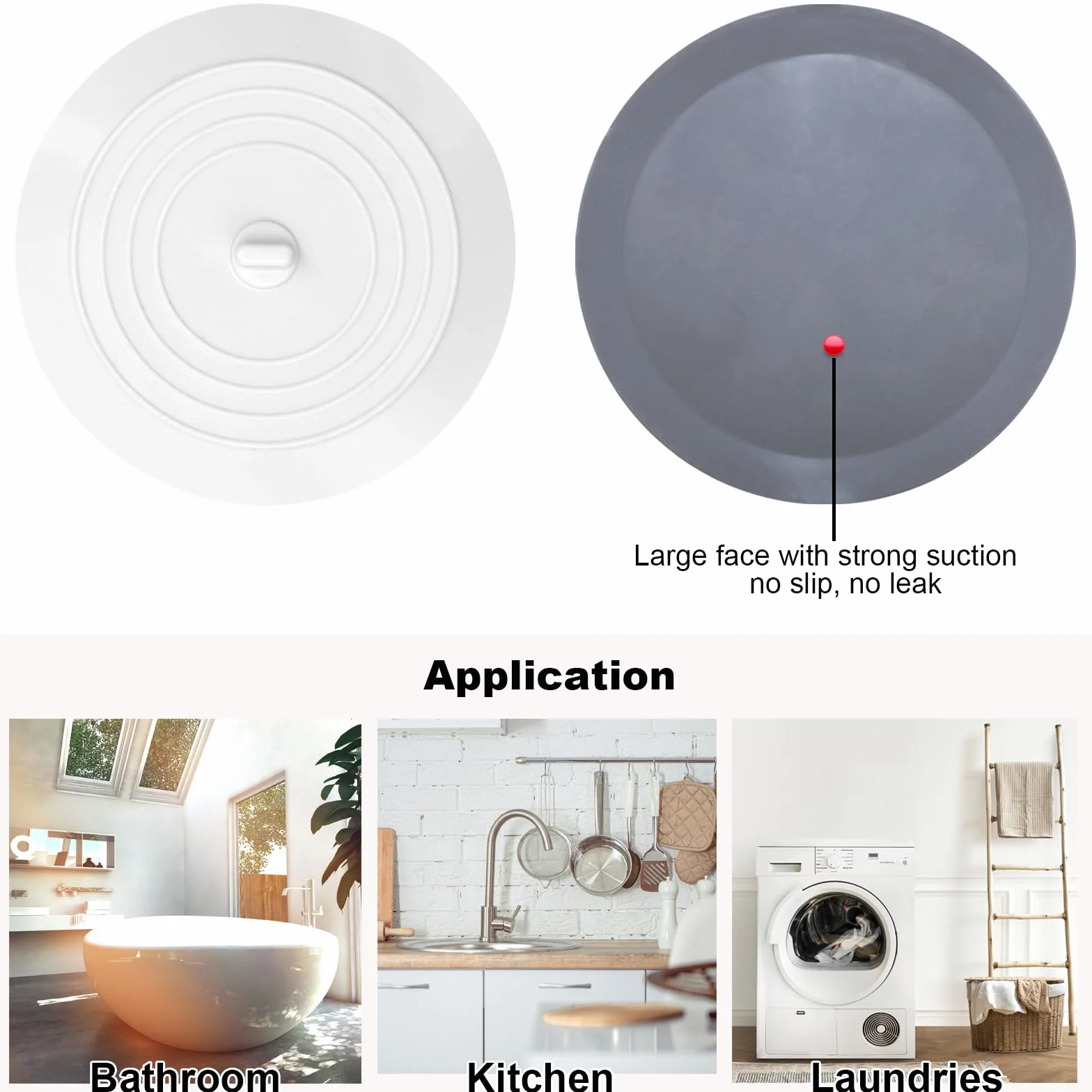 V-TOP Korek spustowy do wanny, 2 szt., 12,7 cm silikonowy korek do wanny prysznicowej, korek do wanny, zatyczka do włosów, uniwersalne płaskie ssanie przyjazne dla najemców akcesoria kąpielowe (biały