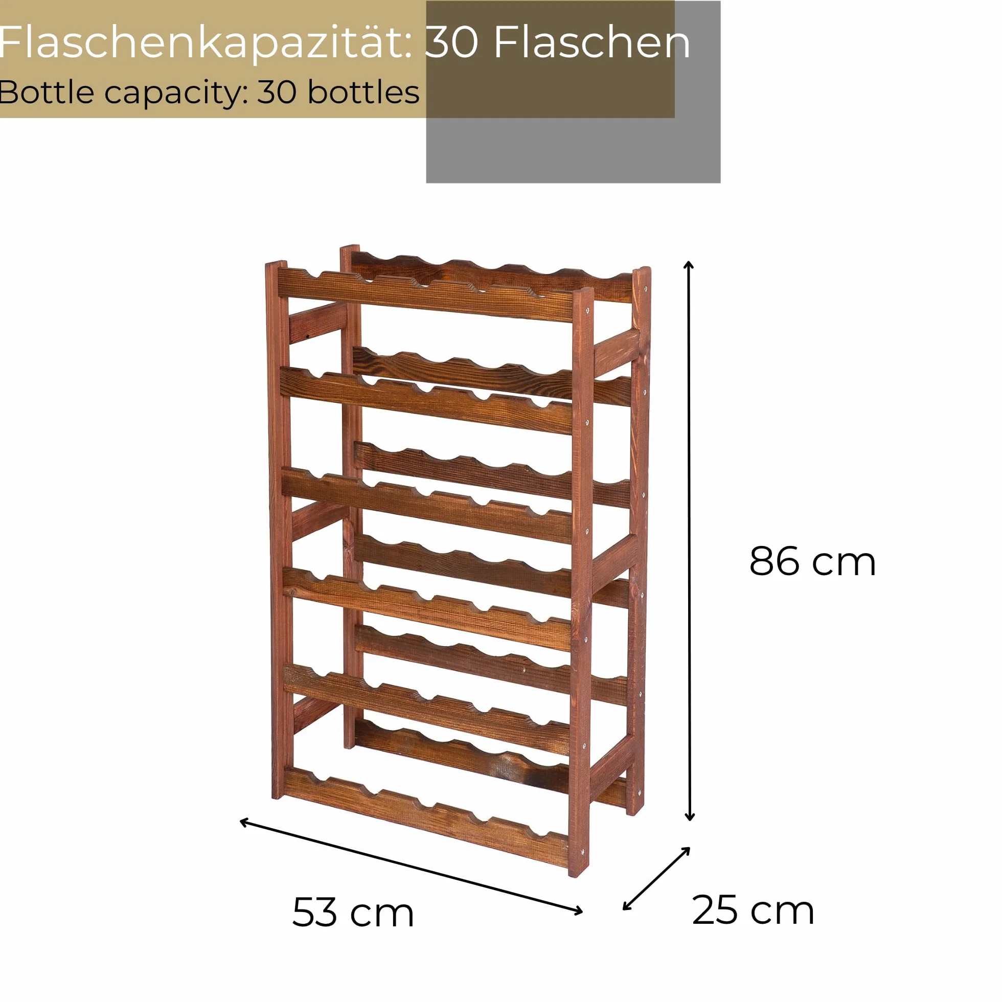 Drewniany Regał Na Wino Brązowy na 30 Butelek 53x86x25 cm Drewno Stojak Na Wino Do Kuchni Piwnicy Salonu