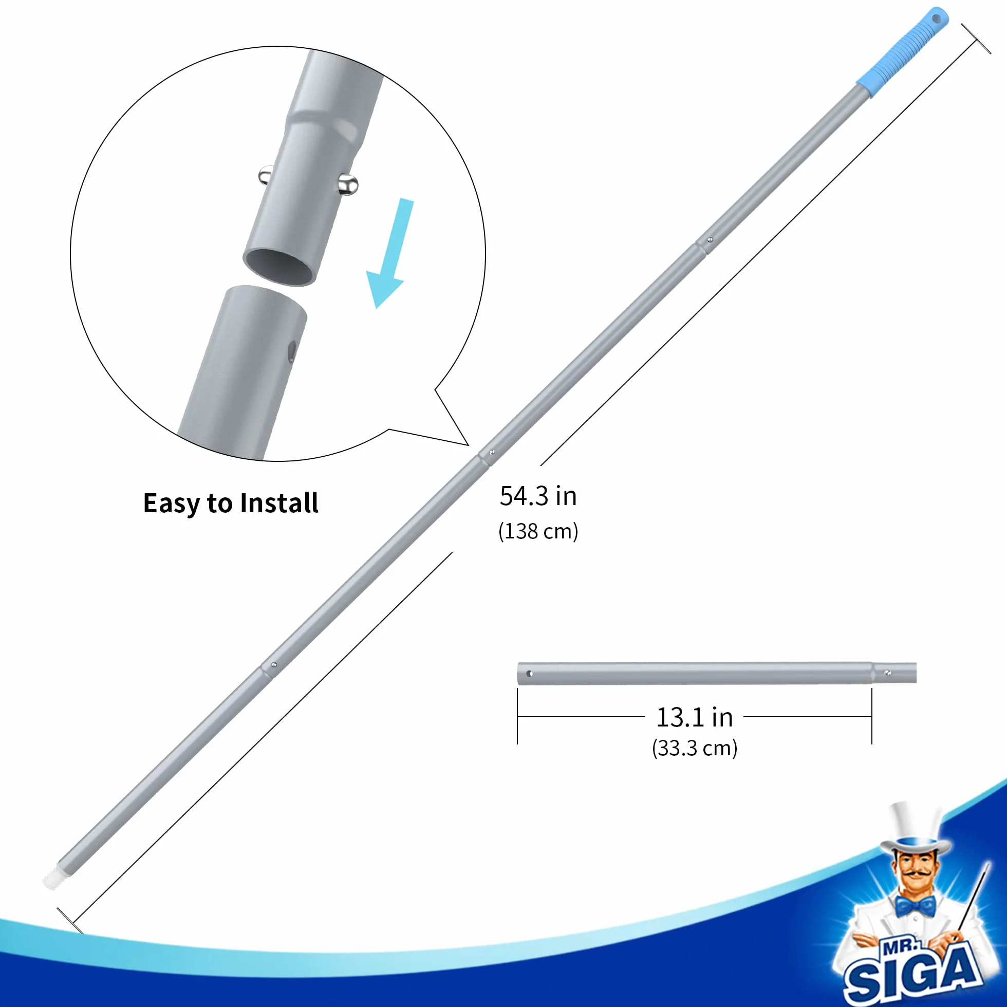 MR.SIGA przedłużający 138 cm, regulowany 4-częściowy aluminiowy drążek do ściągaczki okiennej