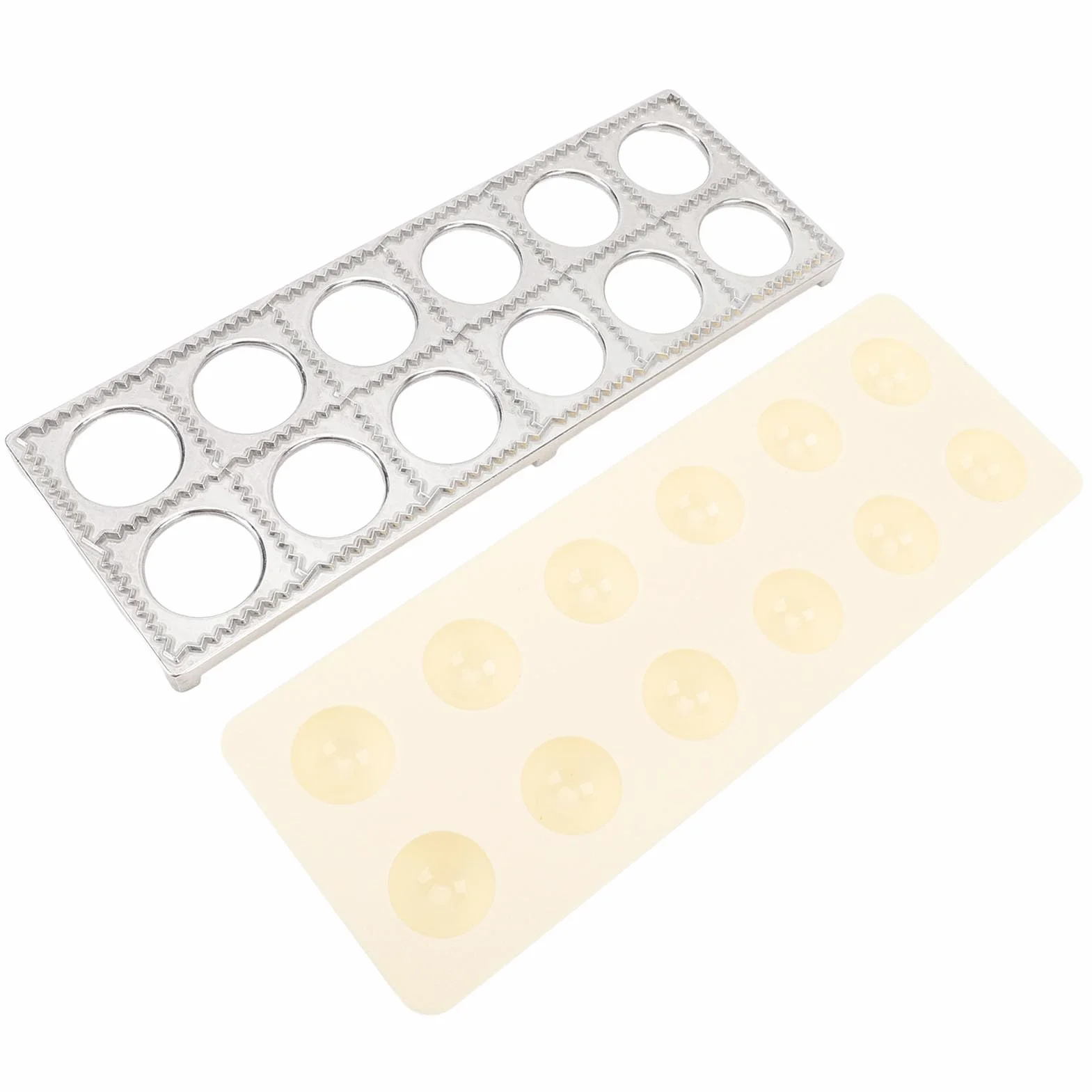 Omabeta Ravioli Maker Press Cutter Zestaw z 12 Otworami, Aluminium Aluminium Aluminiowe Producent Pierogów z 24,5 Cm 9,6 Cali Drewniany Wałek do Tworzenia Makaronu w Restauracji