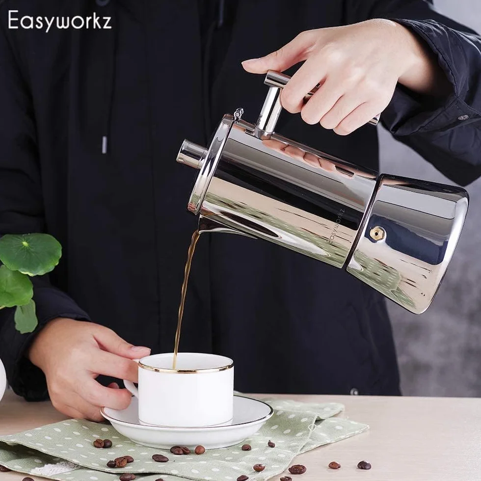 Easyworkz Diego Ekspres do kawy z płytą kuchenną Espresso Moka Pot 300 ml (6 filiżanek), srebrny