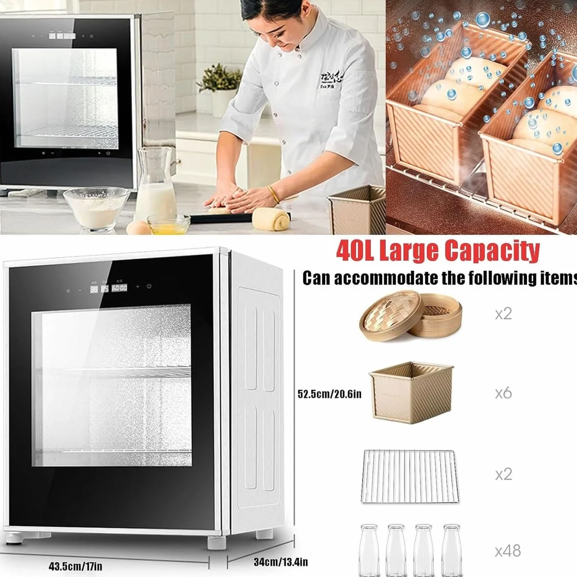 Elektryczna podgrzewana chłodziarka do chleba, komercyjna szafka na ciasto 40 l z regulacją temperatury, 260 W, maszyna do fermentacji ciasta kuchennego i jogurtu, do produkcji chleba, jogurtu, wina