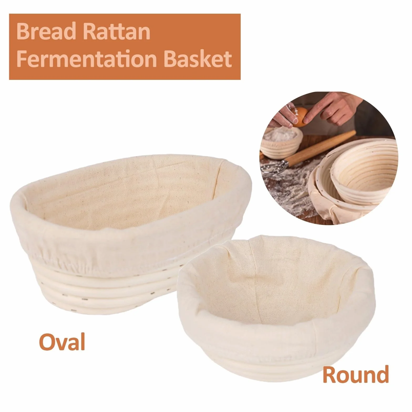Miska do wyrastania ciasta Zestaw narzędzi kuchennych do pieczenia chleba, owalna/okrągła, ręcznie robiona miska do pieczenia z wikliny rattanowej(Oval30x14)