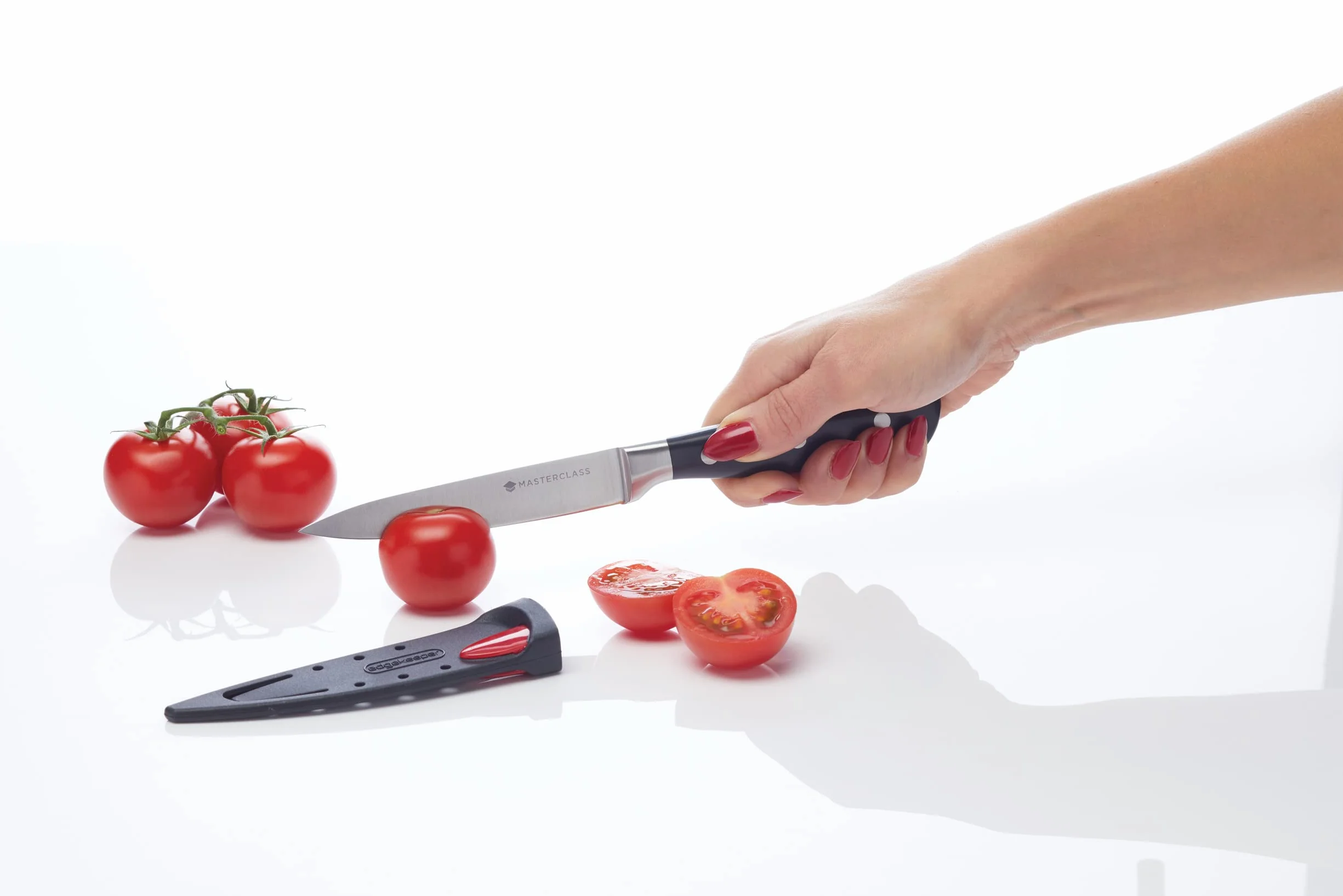 MasterClass Nóż uniwersalny, mały nóż kuchenny Edgekeeper ze stali nierdzewnej z funkcją samoostrzenia, 11,5 cm (4,5"), opakowanie typu clam pack, czarny