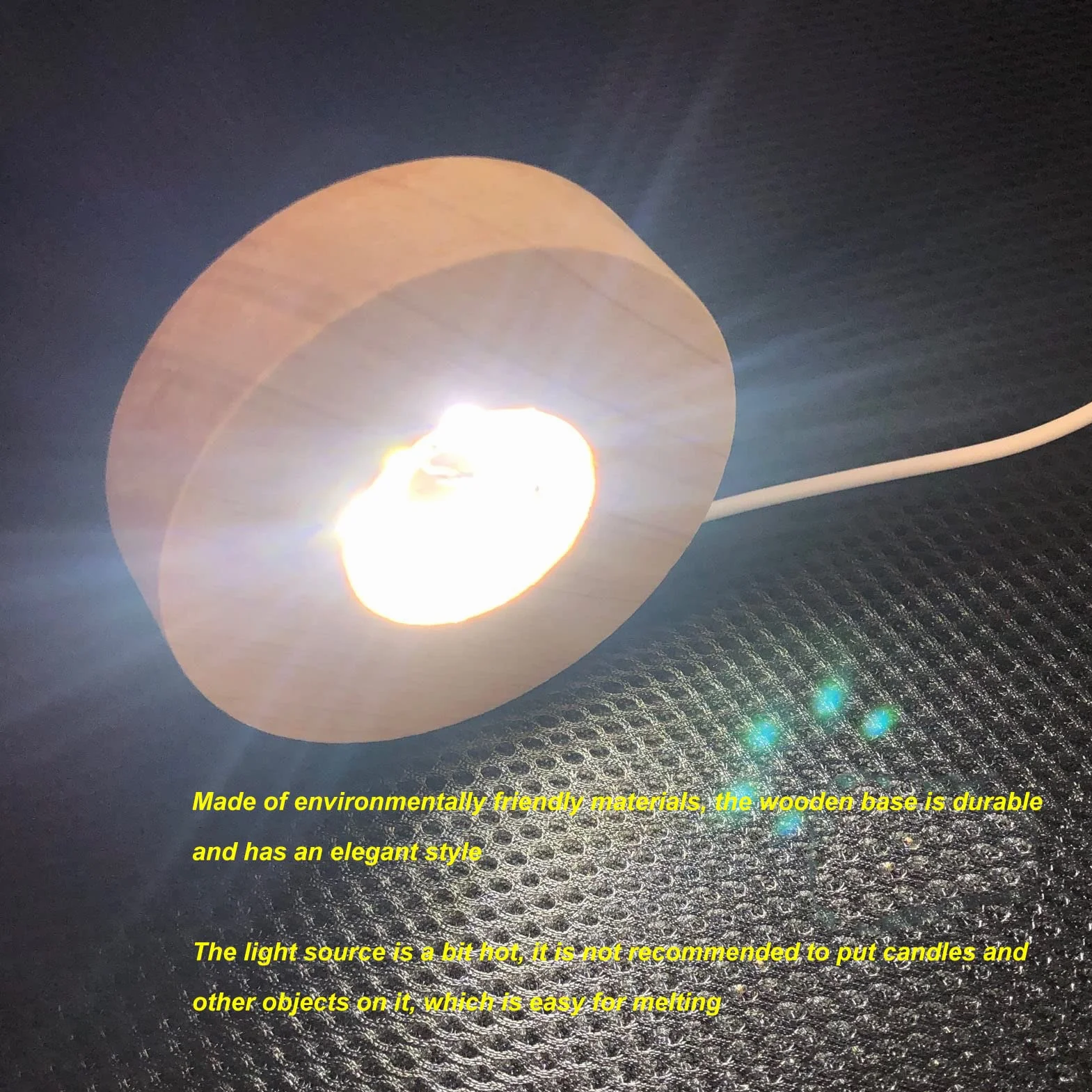 Stopka LED, interfejs USB i Drewniana podstawa Podstawa świetlna dla sferycznych prostokątnych i sferycznych lamp, elegancki trwały Gniazdo lampy(białej podstawy światła)