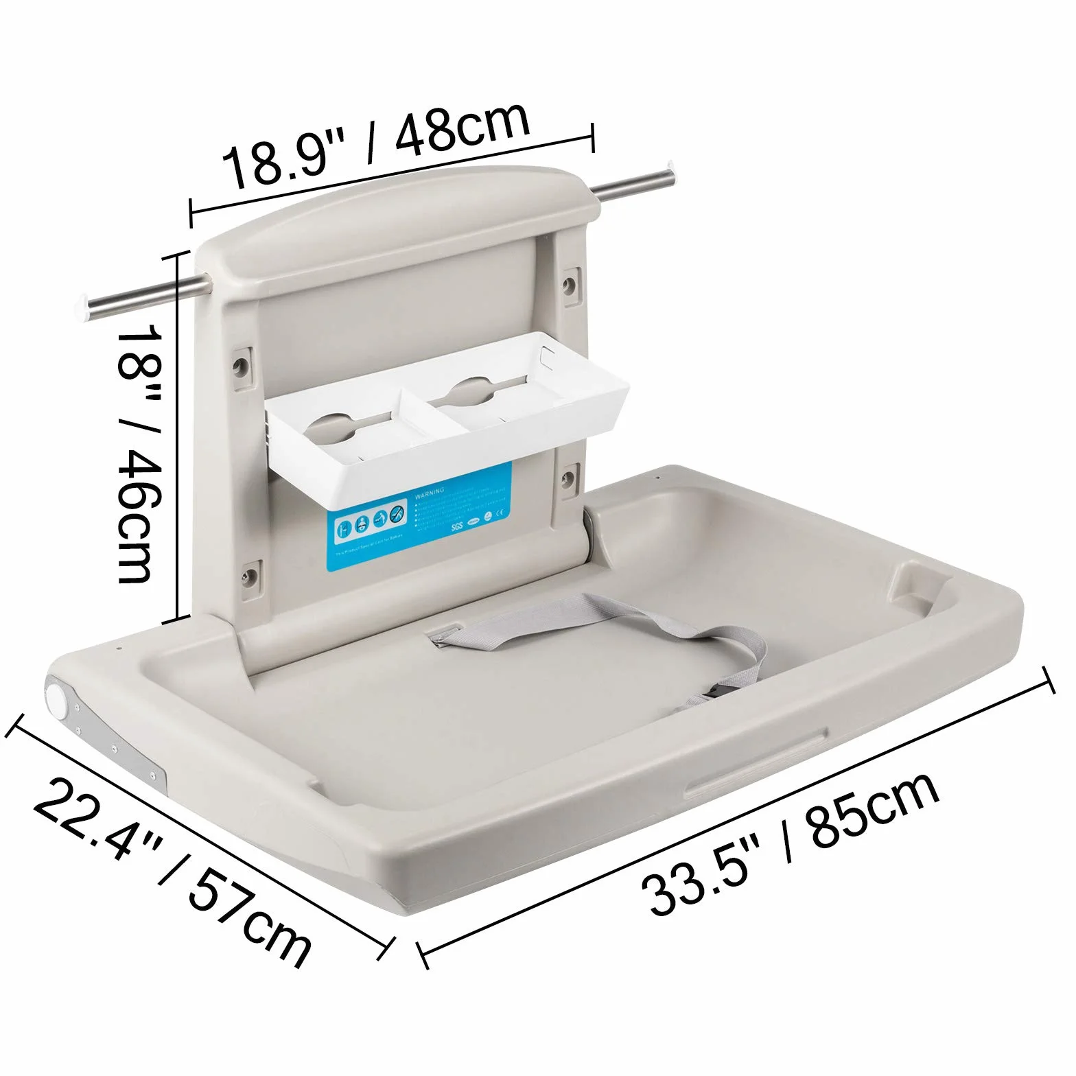 VEVOR Stół do przewijania ścian HDPE Stacja na pieluchy obciążenie 15 kg Składany stół do przewijania dla dzieci Handlowy pasek bezpieczeństwa Przewijak Toaleta Centrum Handlowe