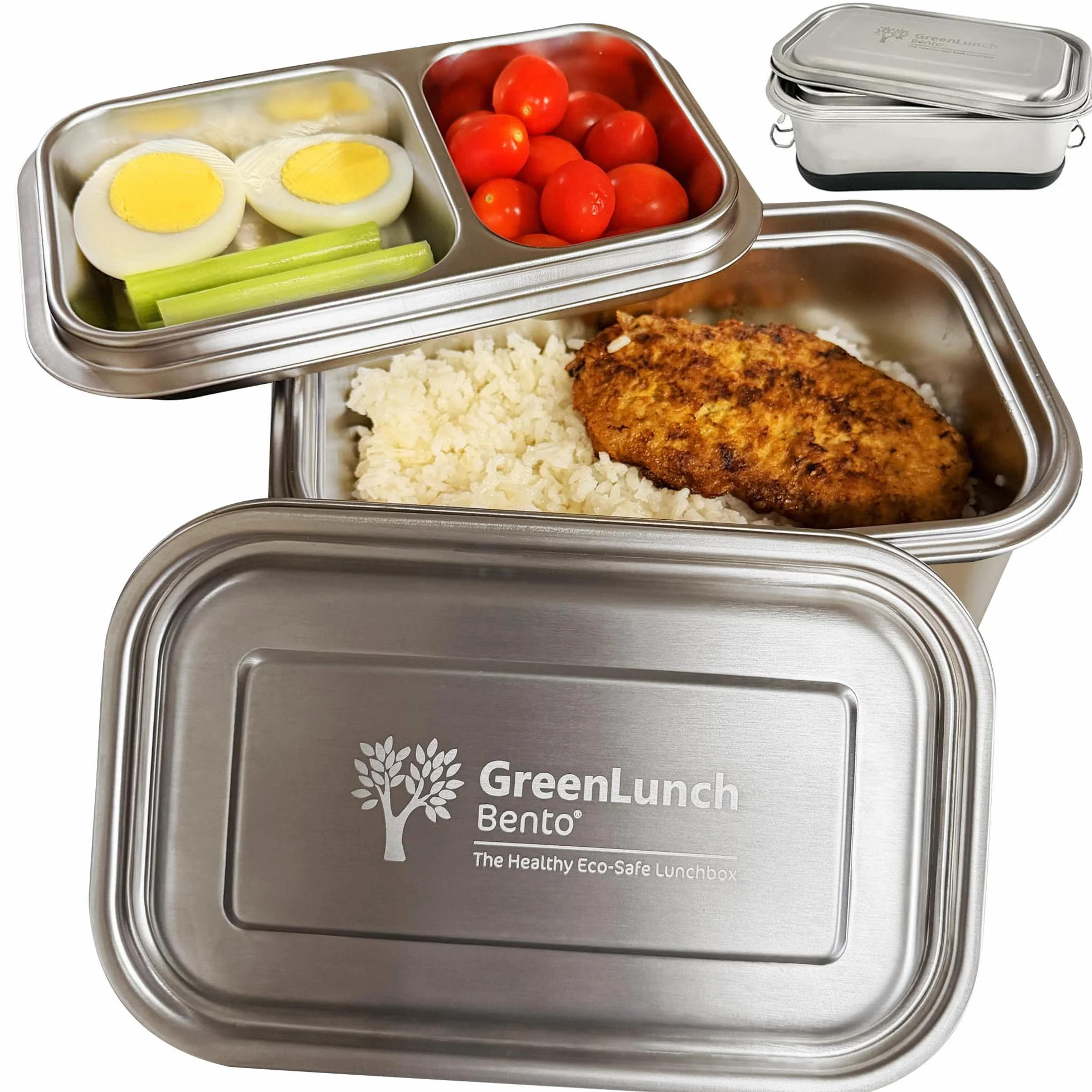 GreenLunch Bento Pudełko Bento ze stali nierdzewnej, bez BPA, z kapsułkami na przekąski, szczelne i odporne na pękanie, pojemnik na lunch dla dorosłych i dzieci, z zatrzaskami, idealne do szkoły i