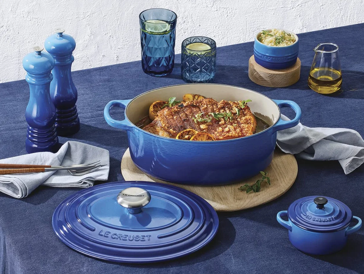 Le Creuset Signature Żeliwne Naczynie do Pieczenia Z Pokrywką, 29 cm, Owalne, Azure