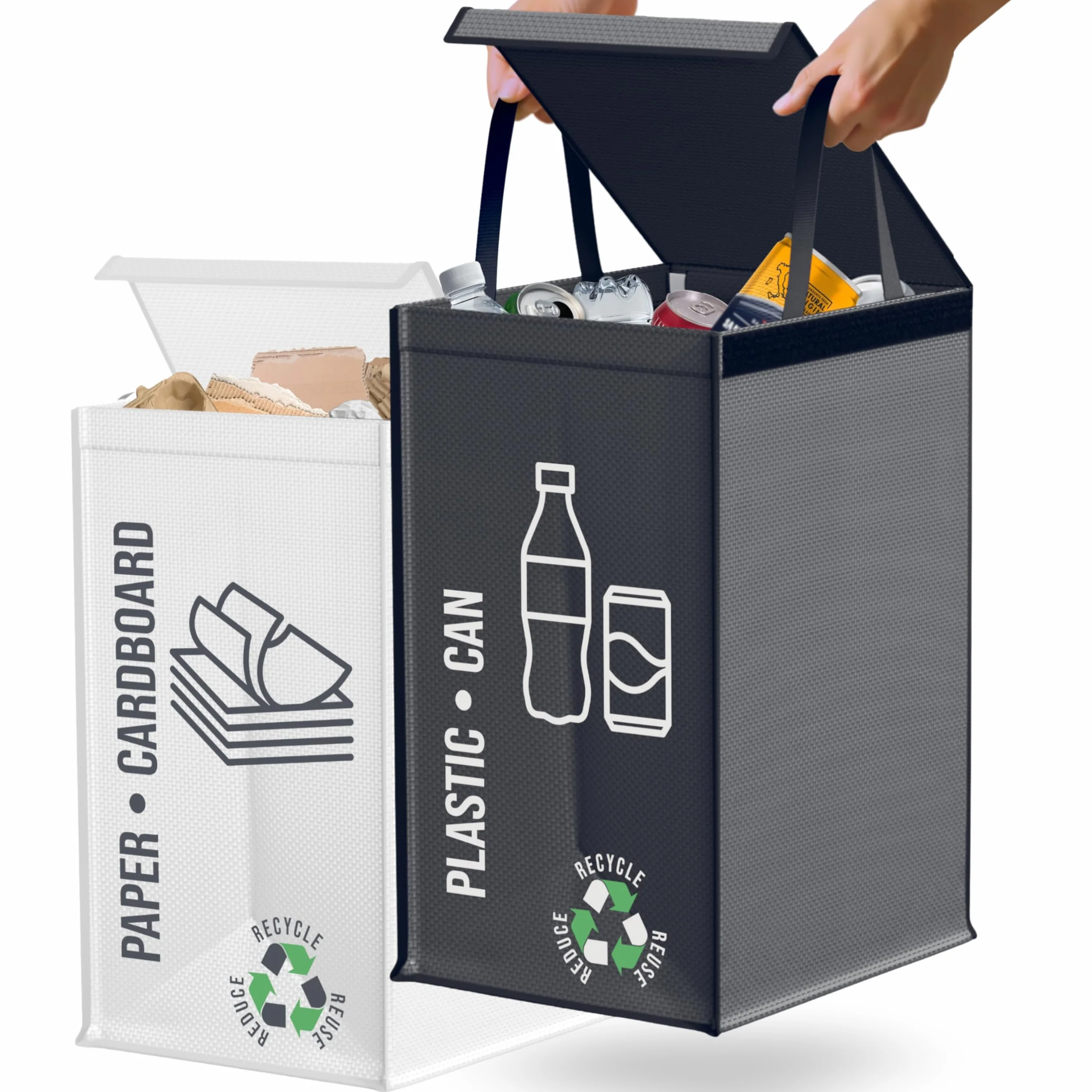 Kosze do segregacji odpadów zestaw 2x50L plastik papier kolorowe torby recyklingu