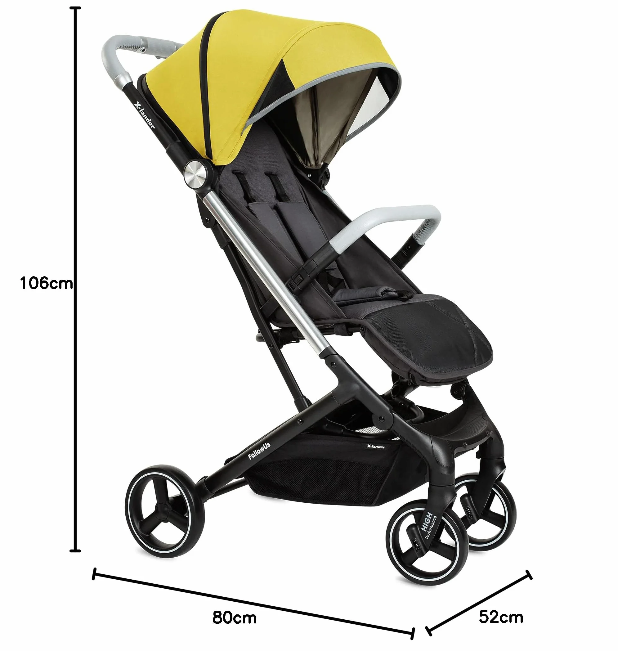 X-lander X-Follow Wózek dziecięcy Lekki Reclinable Składany Wózek Łatwy Składany Jedną Ręką Ultralight 7.6 kg (Solar Yellow)